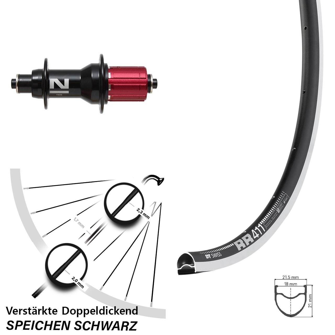 DT Swiss RR 411 Novatec F482SB 28 Zoll Hinterrad QR 8-12 fach