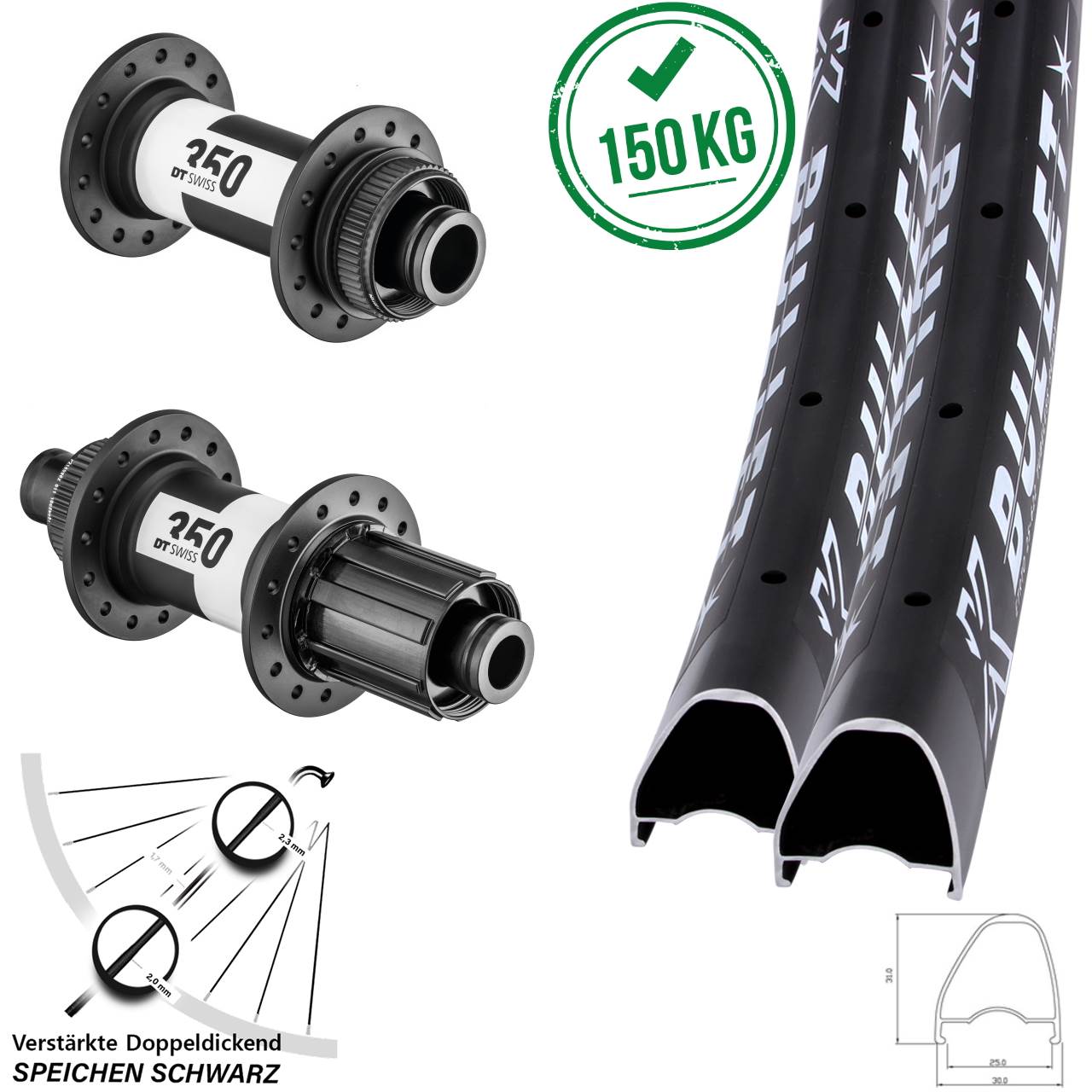 Centerlock Laufradsatz 15x110 12x148 28 Zoll KX Bullet OS DT Swiss 350 8-11 fach