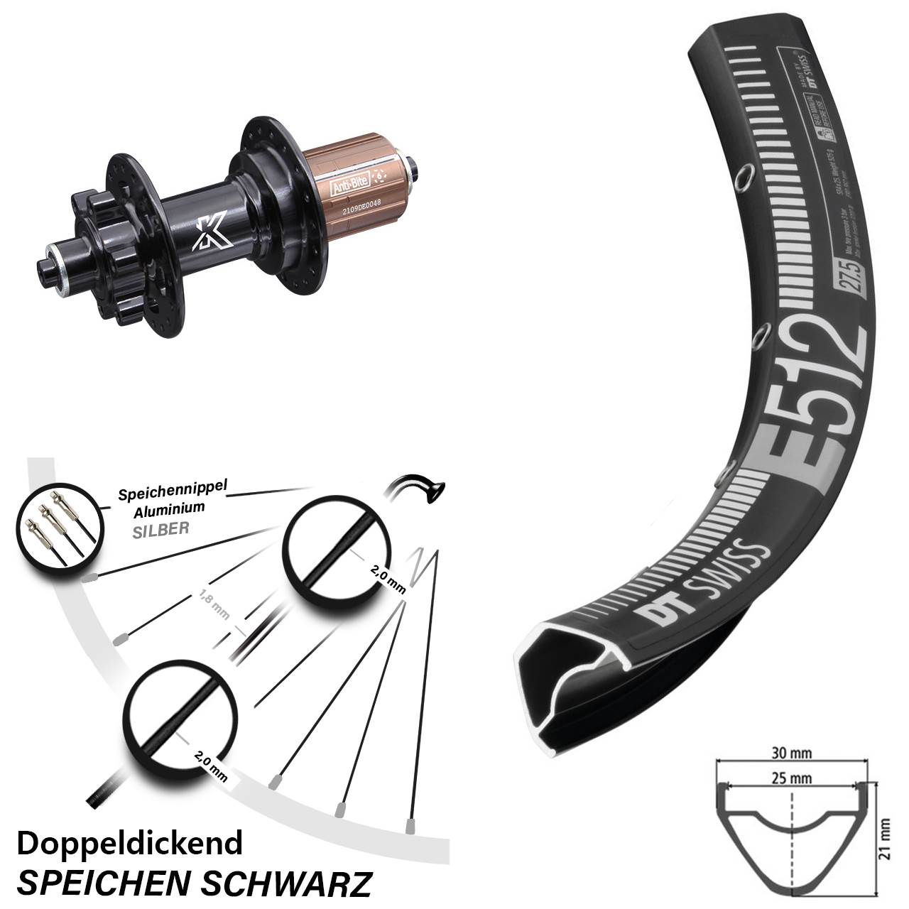 29 Zoll Hinterrad KX-M 10-fach Schnellspanner DT Swiss E 512