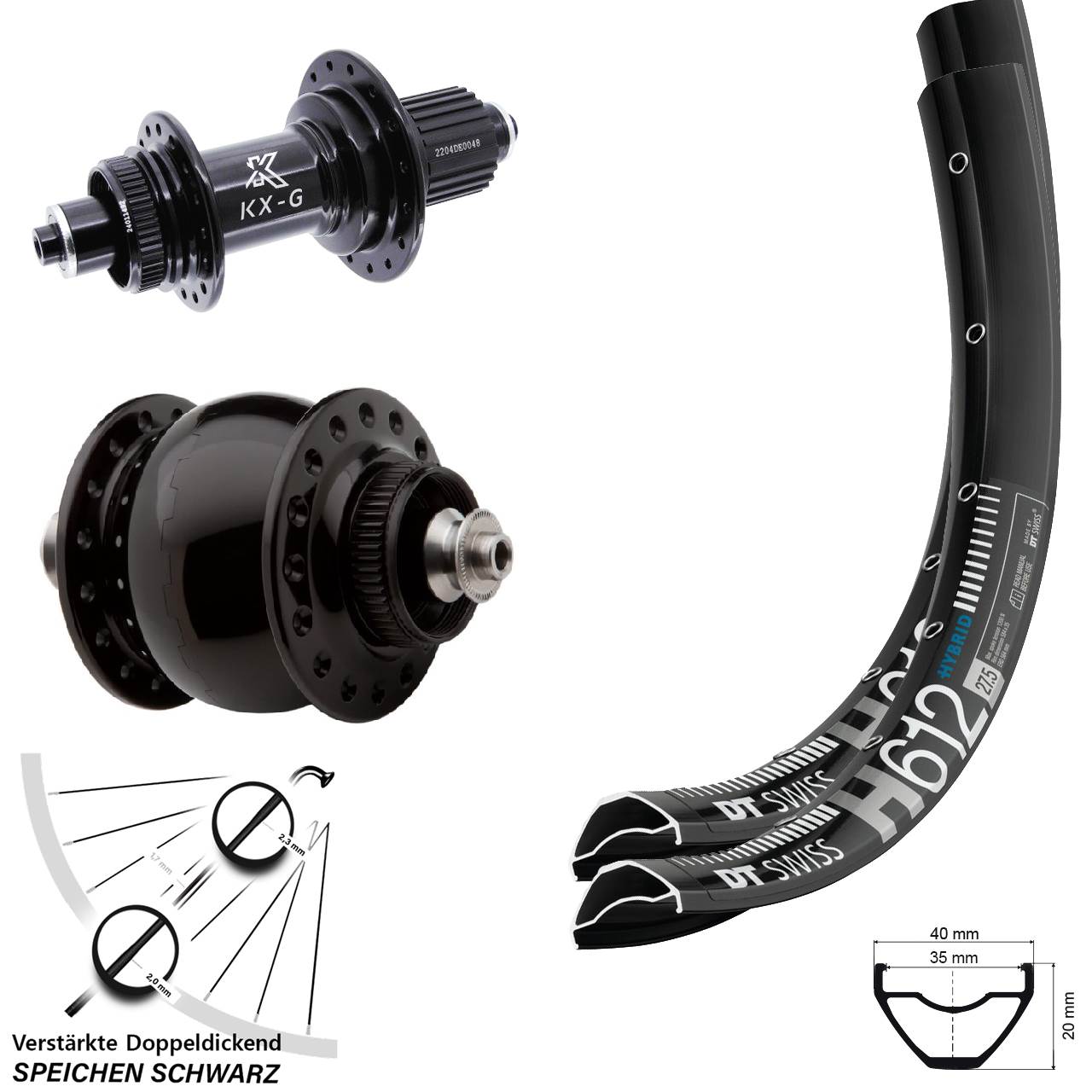 Centerlock Laufradsatz 27,5 Zoll DT Swiss H612 KX-GS verstärkt SONdelux Micro Spline QR