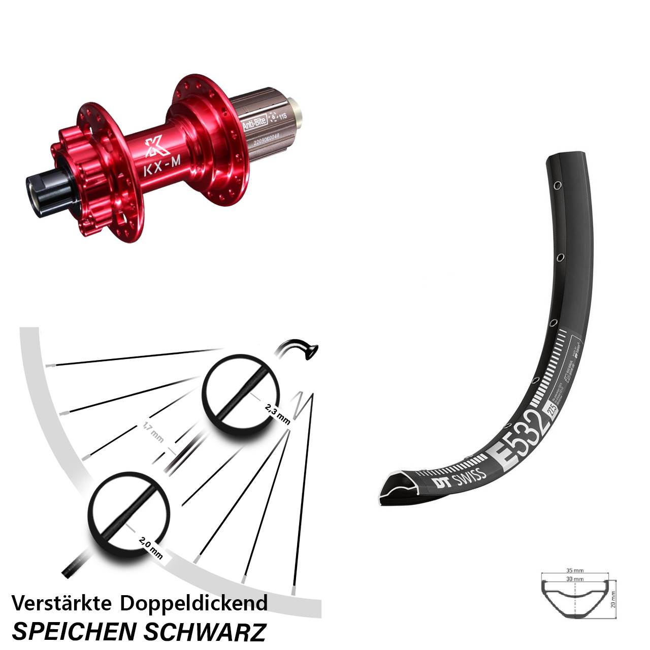 Disc Hinterrad 29 Zoll DT Swiss E532 KX-M rot 8-12 fach 12x142