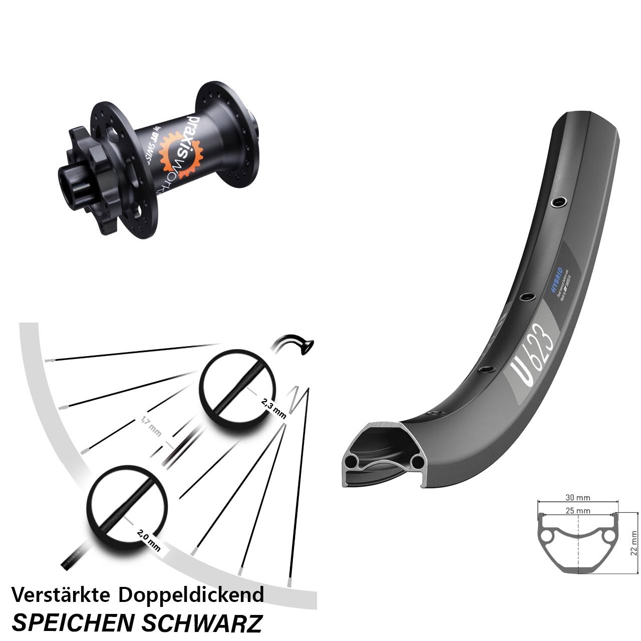 Vorderrad 6-Loch für Schnellspanner 28 Zoll DT Swiss U 623-350 15x100