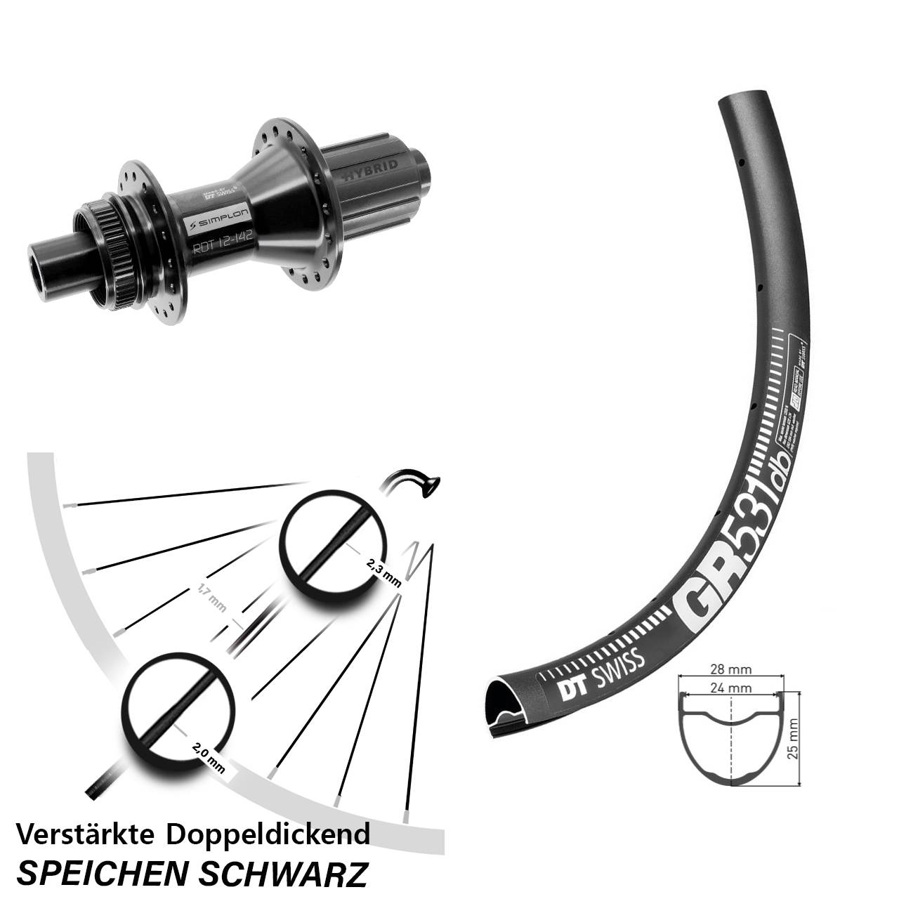 Hinterrad Centerlock 650B DT Swiss GR531-370 Hybrid 8-11 fach HG 12x142