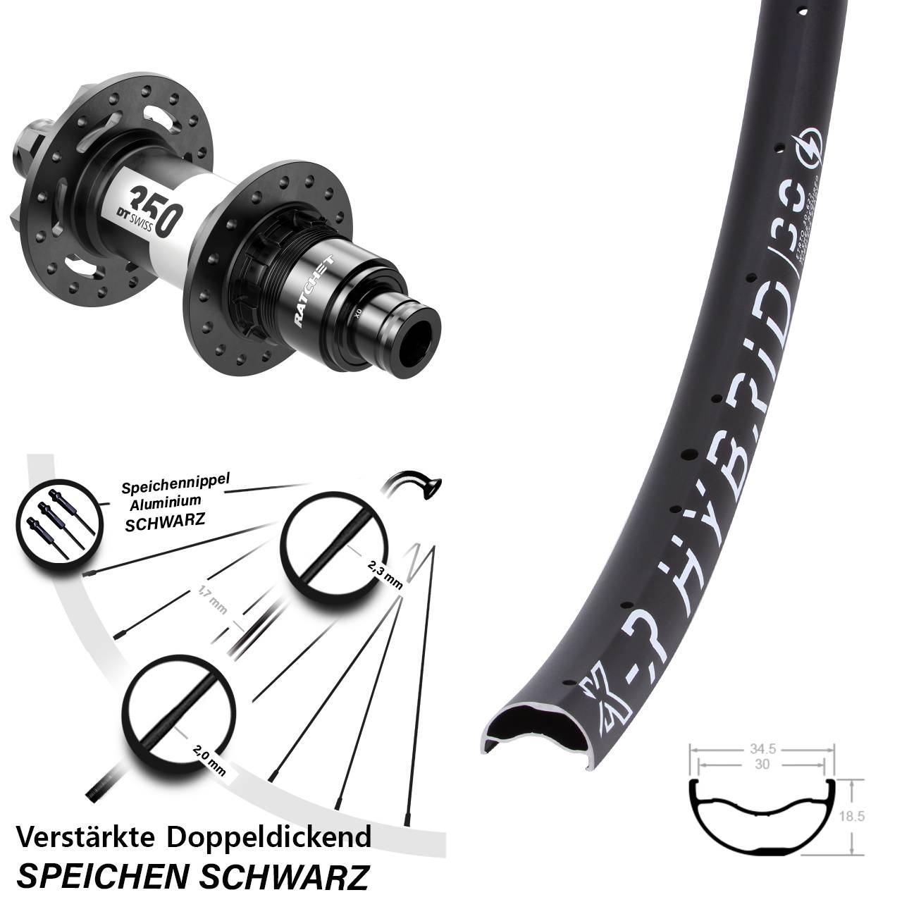 KX-R Hybrid 30 DT Swiss 350 Ratchet 36 29 Zoll Disc Hinterrad 12x142 XD
