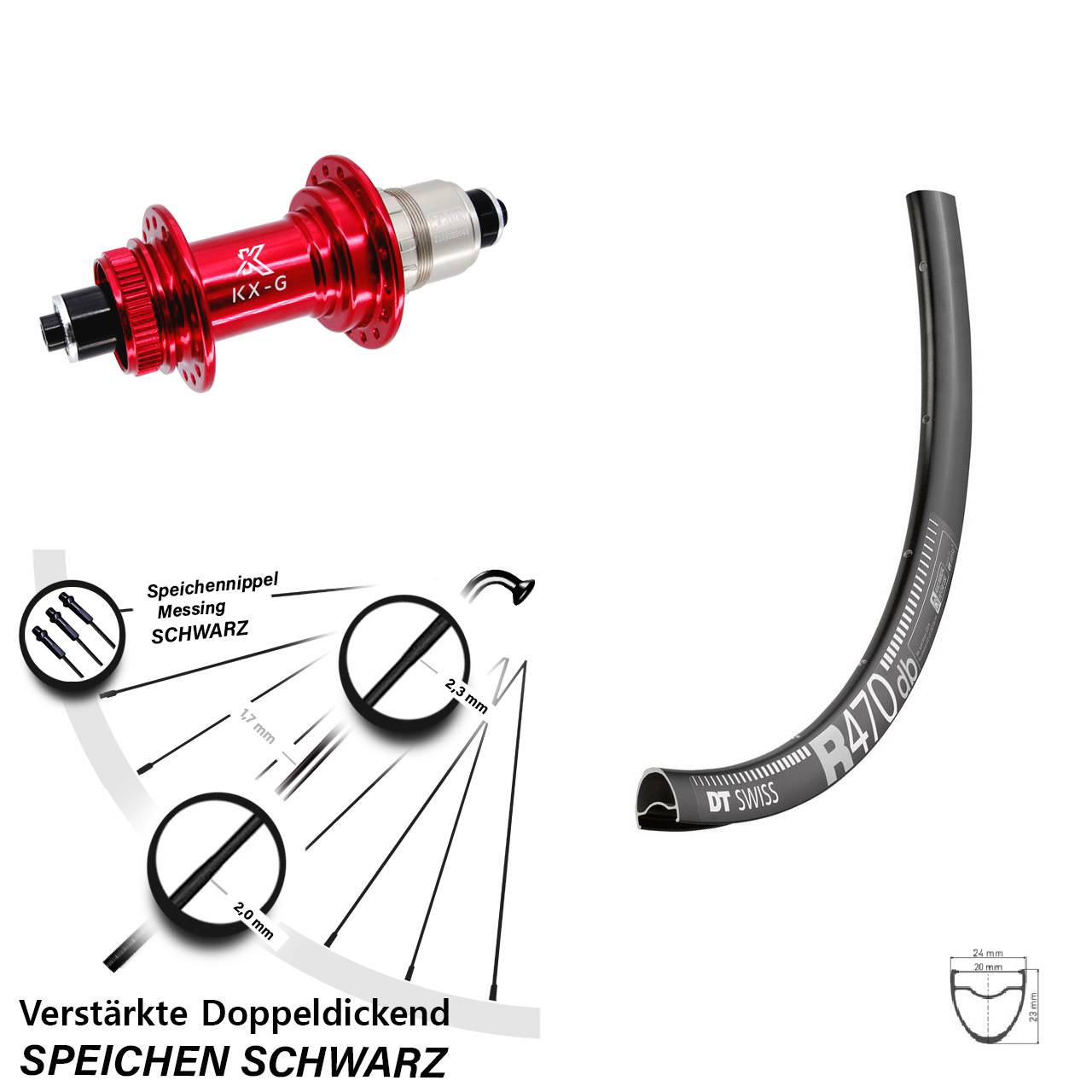 Hinterrad Centerlock für Schnellspanner 28 Zoll DT Swiss R470 KX-G rot XDR 11-12 fach