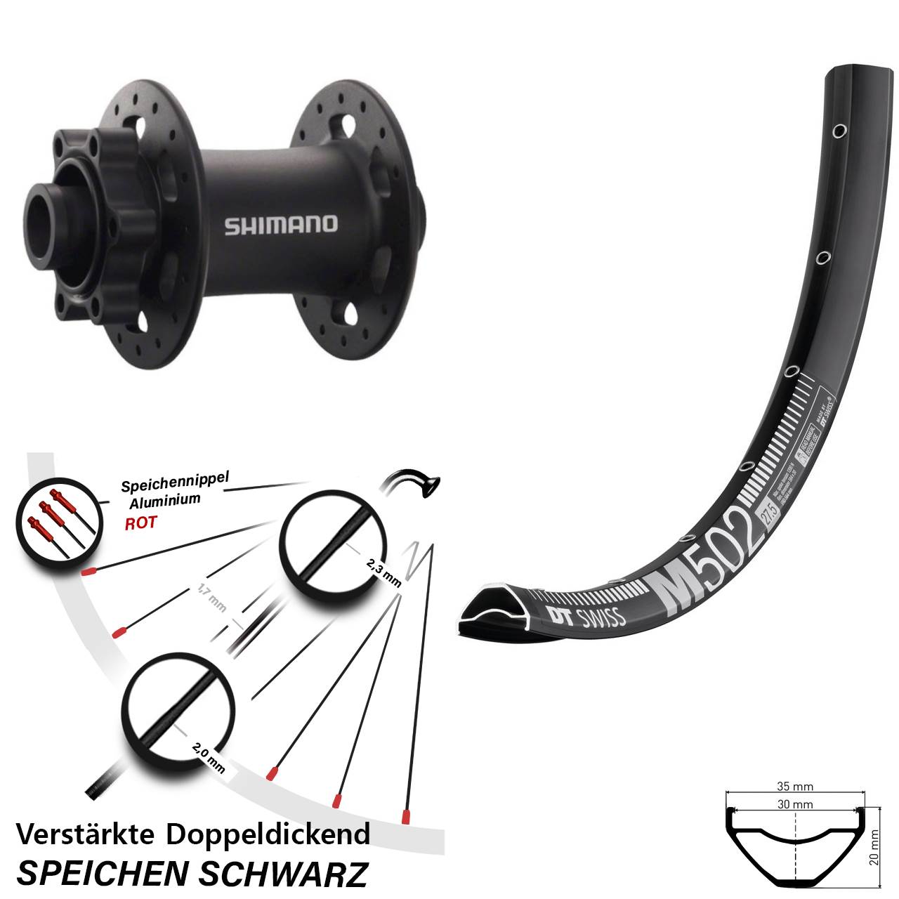 DT Swiss M 502 Shimano Deore XT HB-M758 27,5 Zoll Disc Laufrad 15x100
