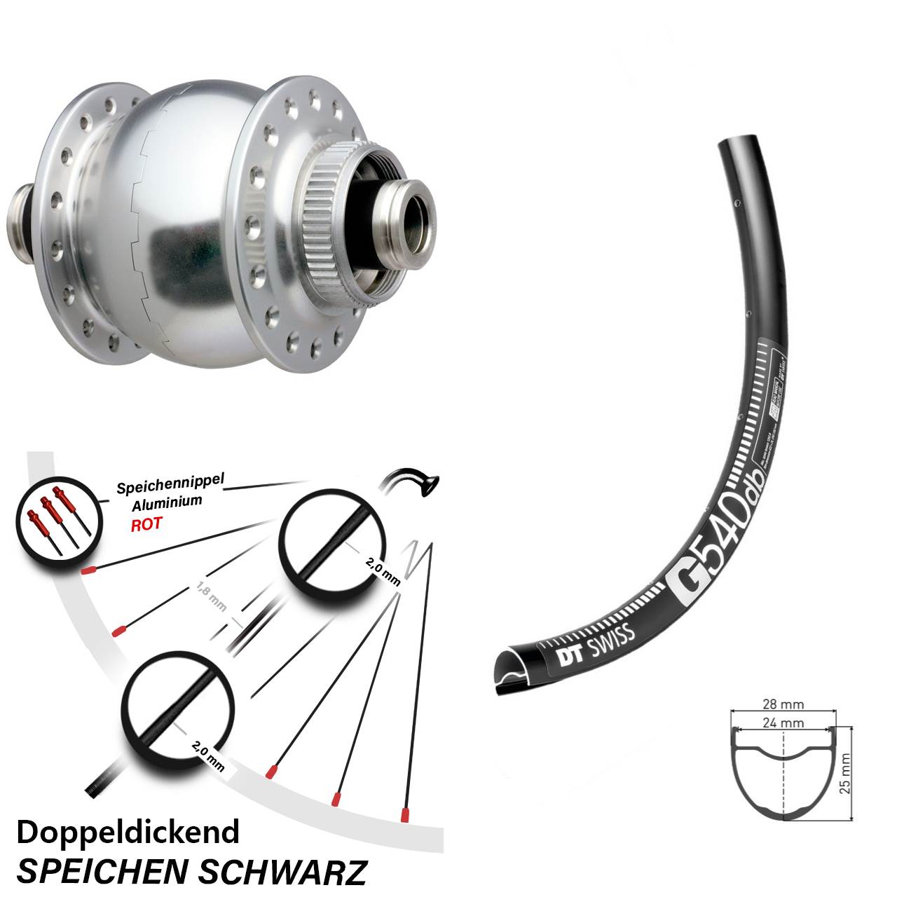 SONdelux DT Swiss G 540 27,5 Zoll Disc Vorderrad mit Nabendynamo 12x100