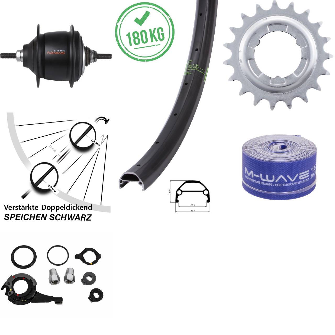 Hinterrad 20 Zoll KX Evo Shimano Nexus 8 Gang Premium für Rollenbremse