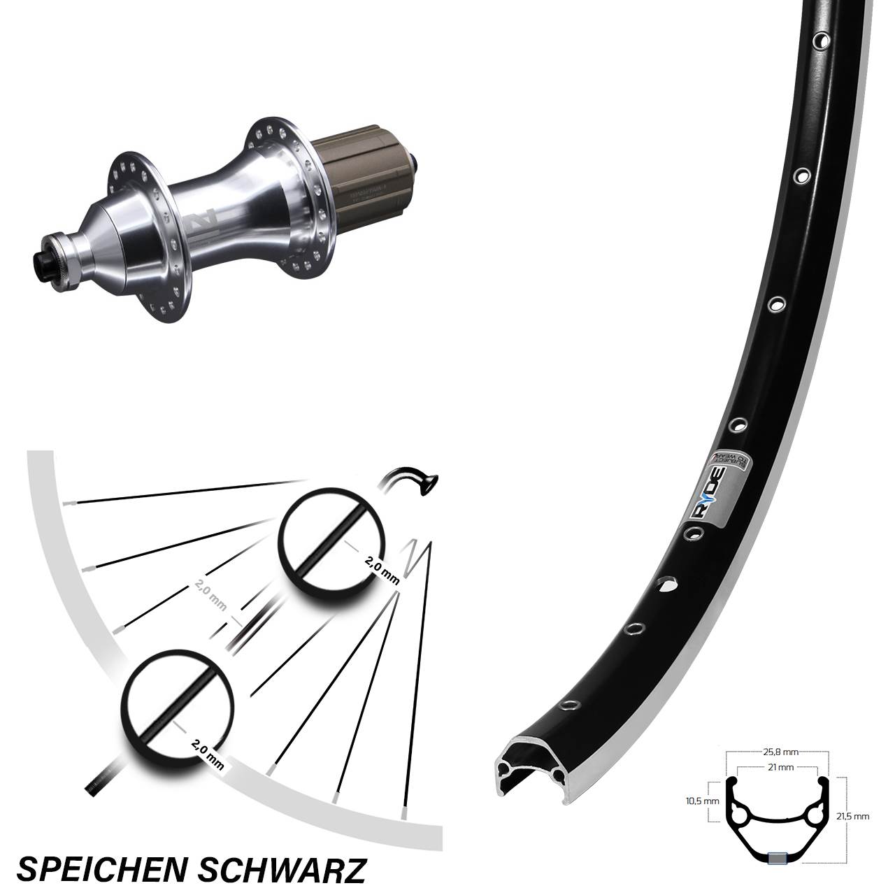 28 Zoll Ryde ZAC 421 Novatec F162 Hinterrad QR 8-12 fach