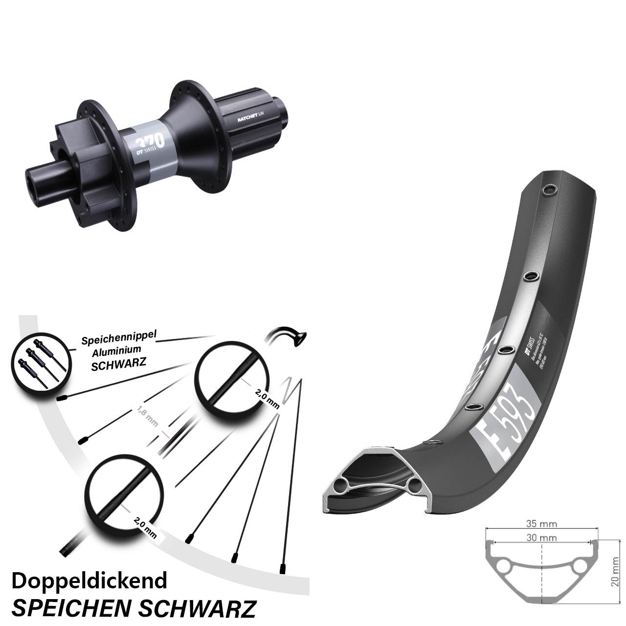 DT Swiss E 593-370 27,5 Zoll Disc Hinterrad 12x142 8-11 fach HG