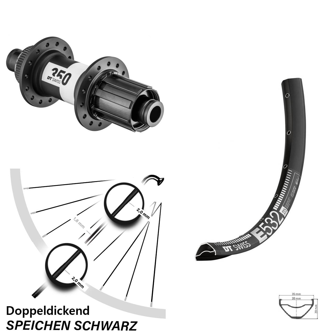 DT Swiss E 532 Hinterrad 27,5 Zoll mit 350 Hinterradnabe Centerlock 11-fach