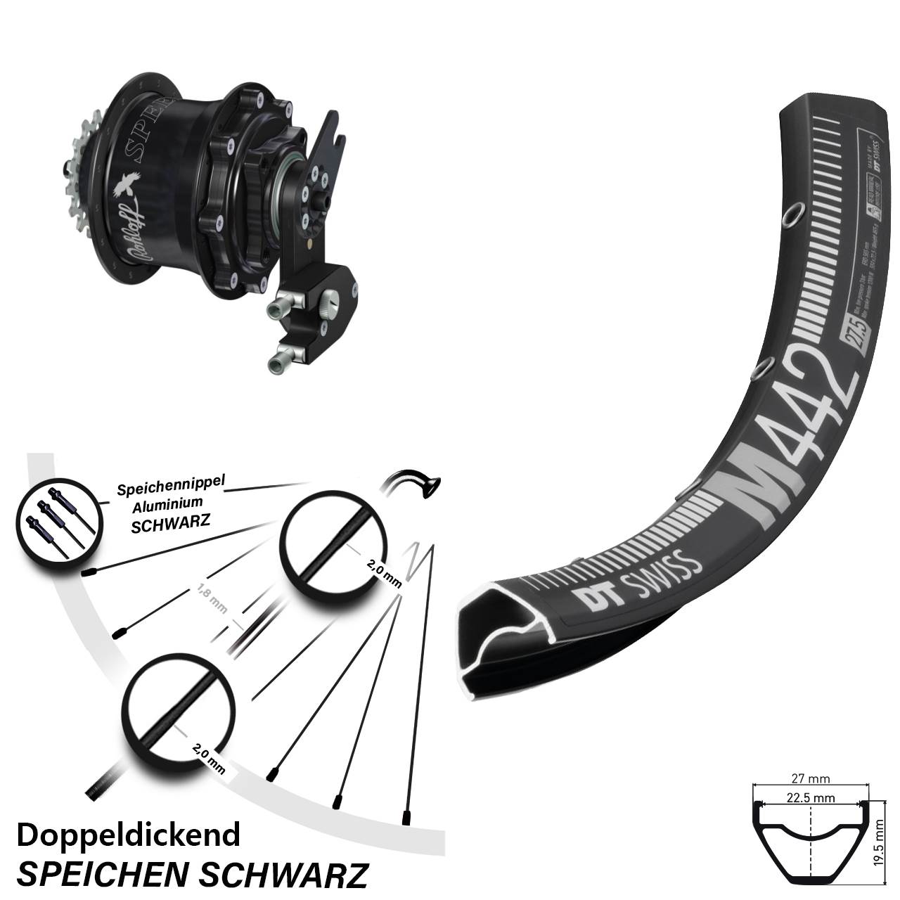 DT Swiss M442 Rohloff Speedhub CC DB OEM2 Tandem 28 Zoll Disc Hinterrrad