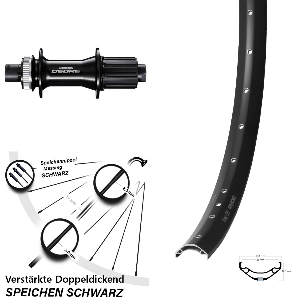 Ryde Disc 35 Shimano Deore 12x148 Centerlock 29 Zoll Hinterrad 8-11 fach HG