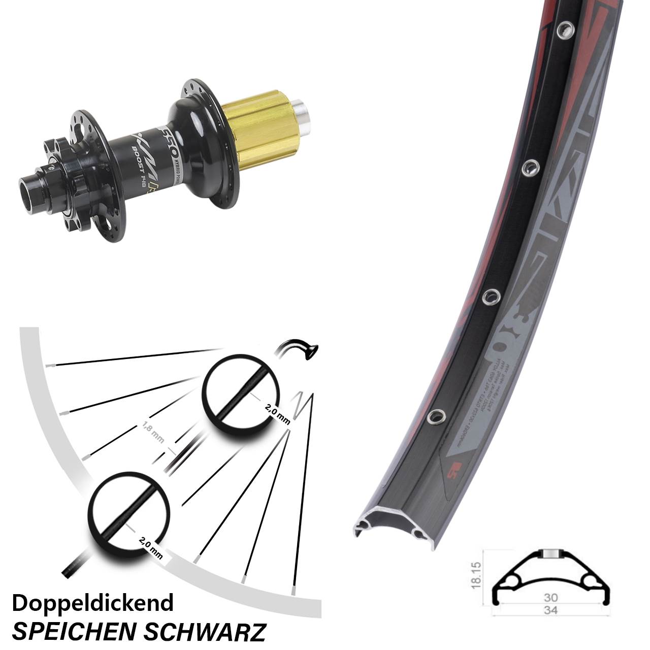 Boost Hinterrad 6-Loch 12x148 29 Zoll Rodi TRYP 30 Miche XMH 550 8-11 fach HG