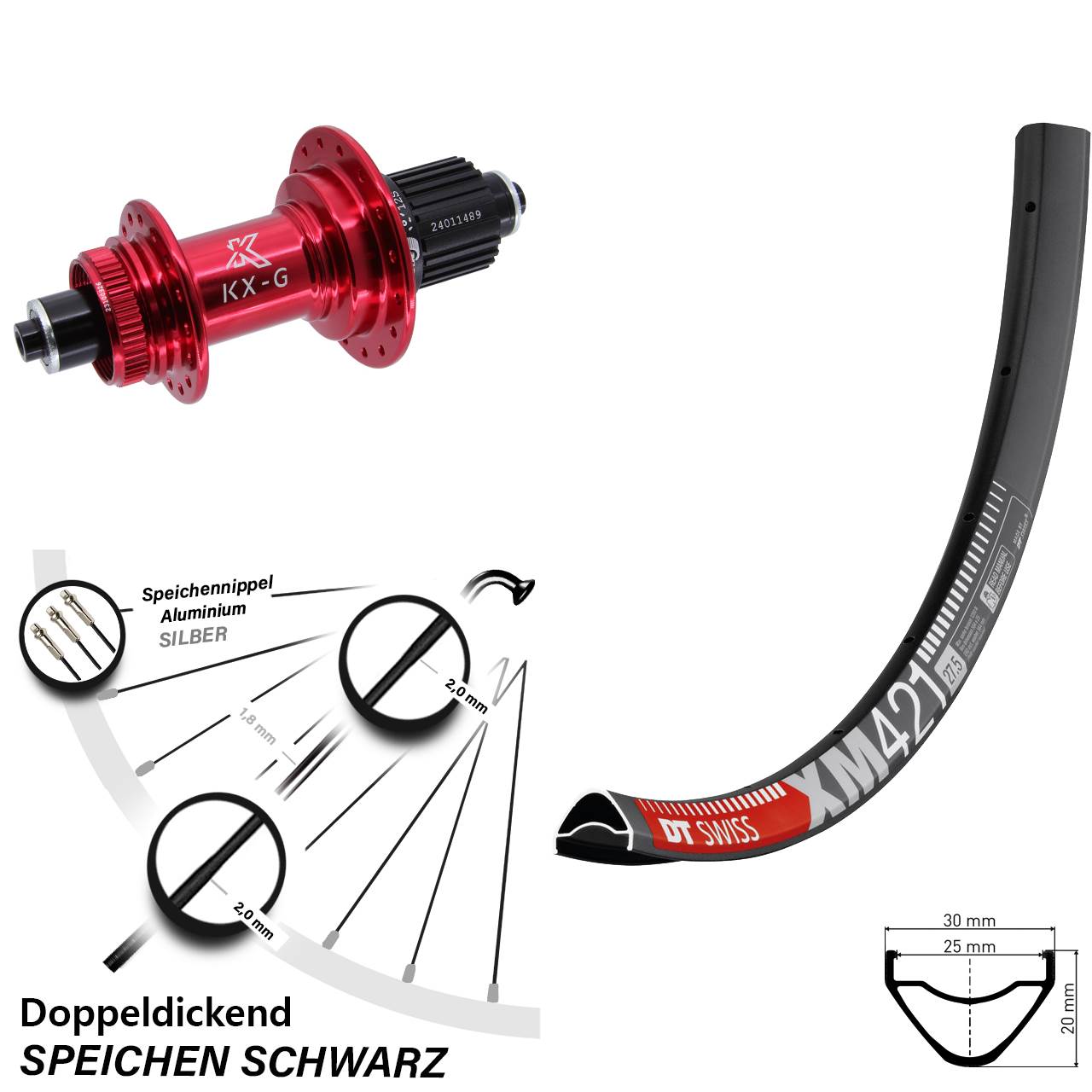 DT Swiss XM 421 KX-G rot 650B Disc Hinterrad für Schnellspanner Micro Spline