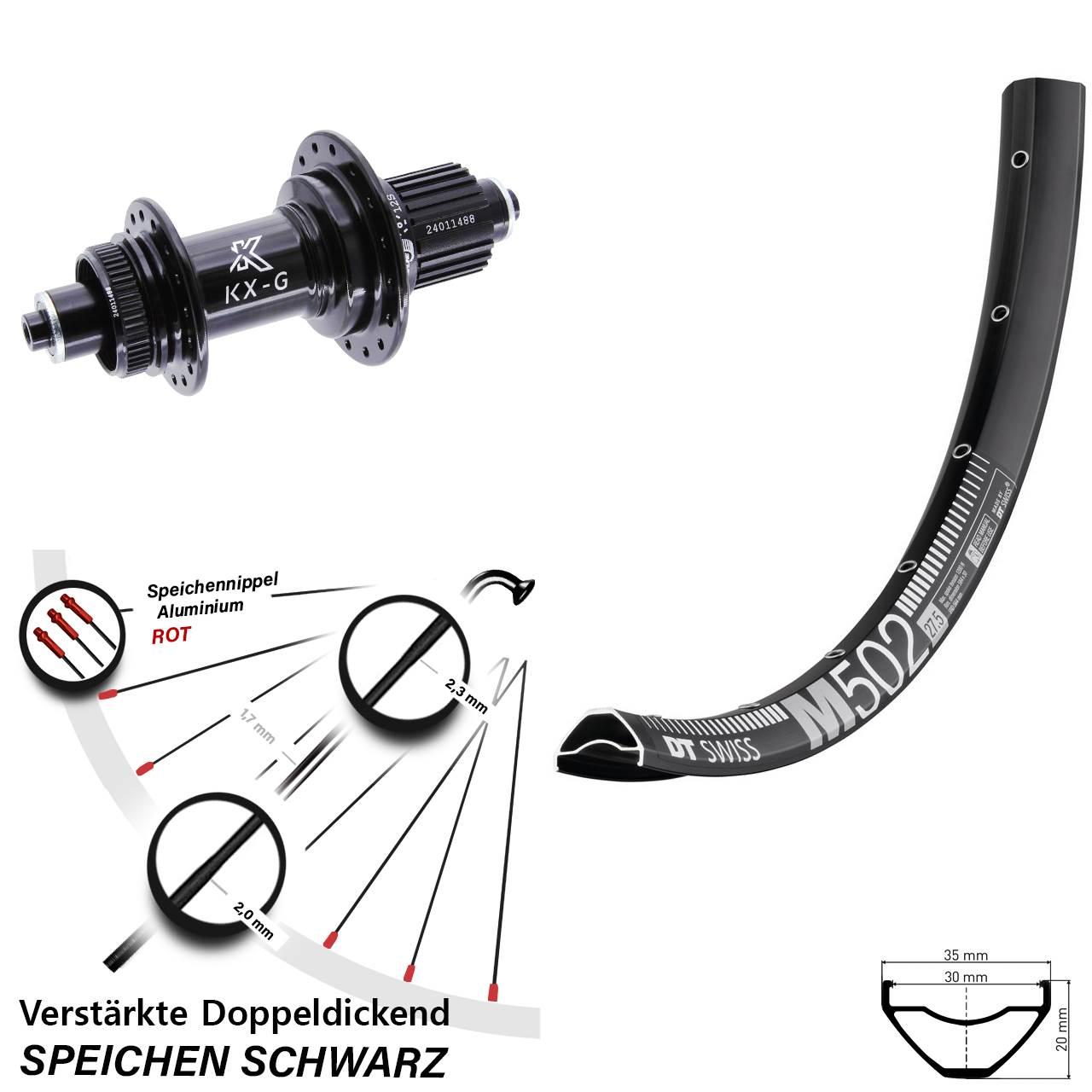 29 Zoll DT Swiss M502 KX-G Disc Hinterrad QR Shimano Micro Spline