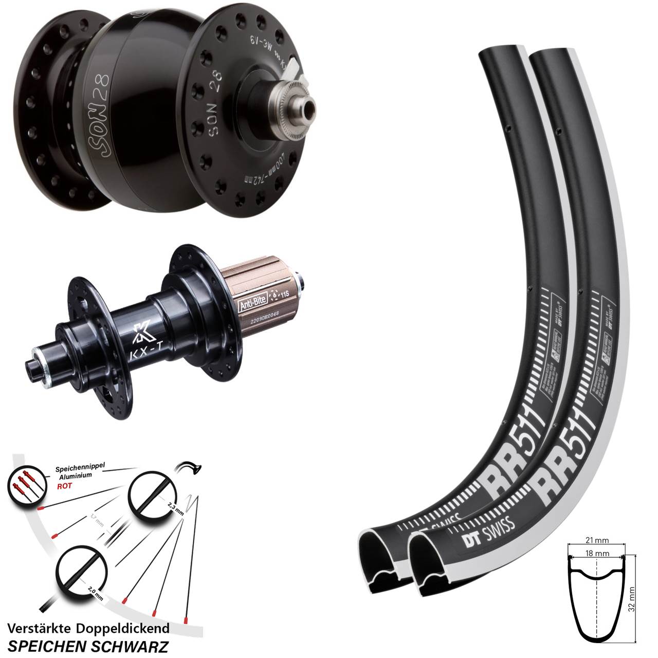 Laufrad-Satz 28 Zoll DT Swiss RR511 KX-T SON 28 8-12 fach HG QR