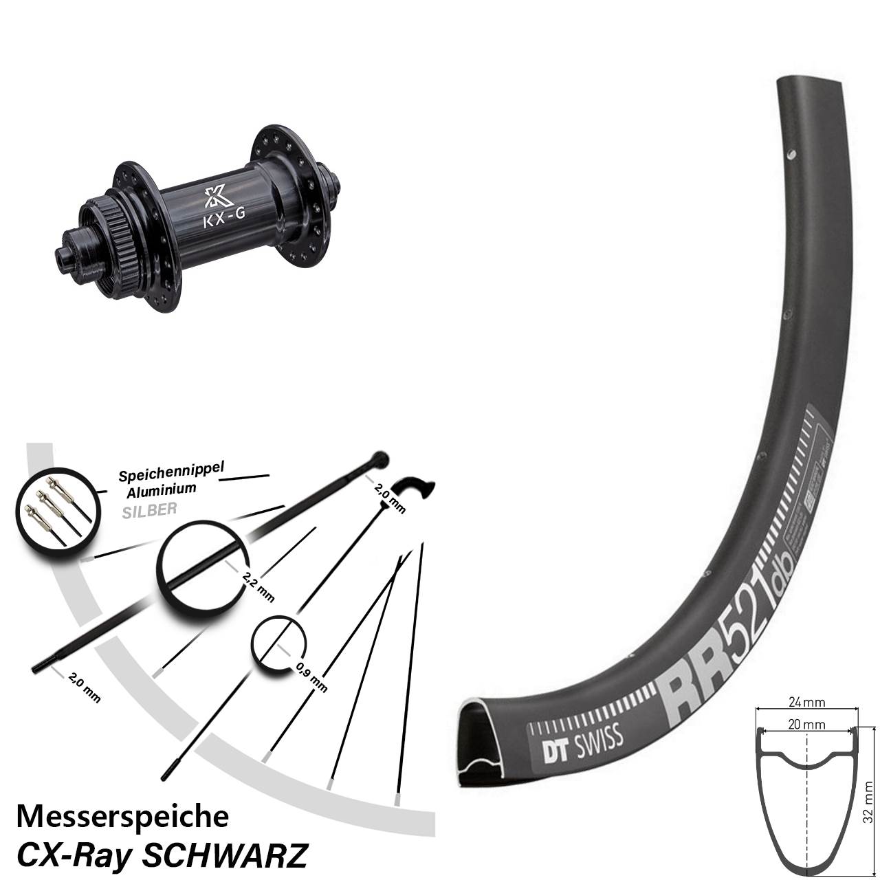 28 Zoll DT Swiss RR 521 KX-G Centerlock Vorderrad für Schnellspanner CX-Ray