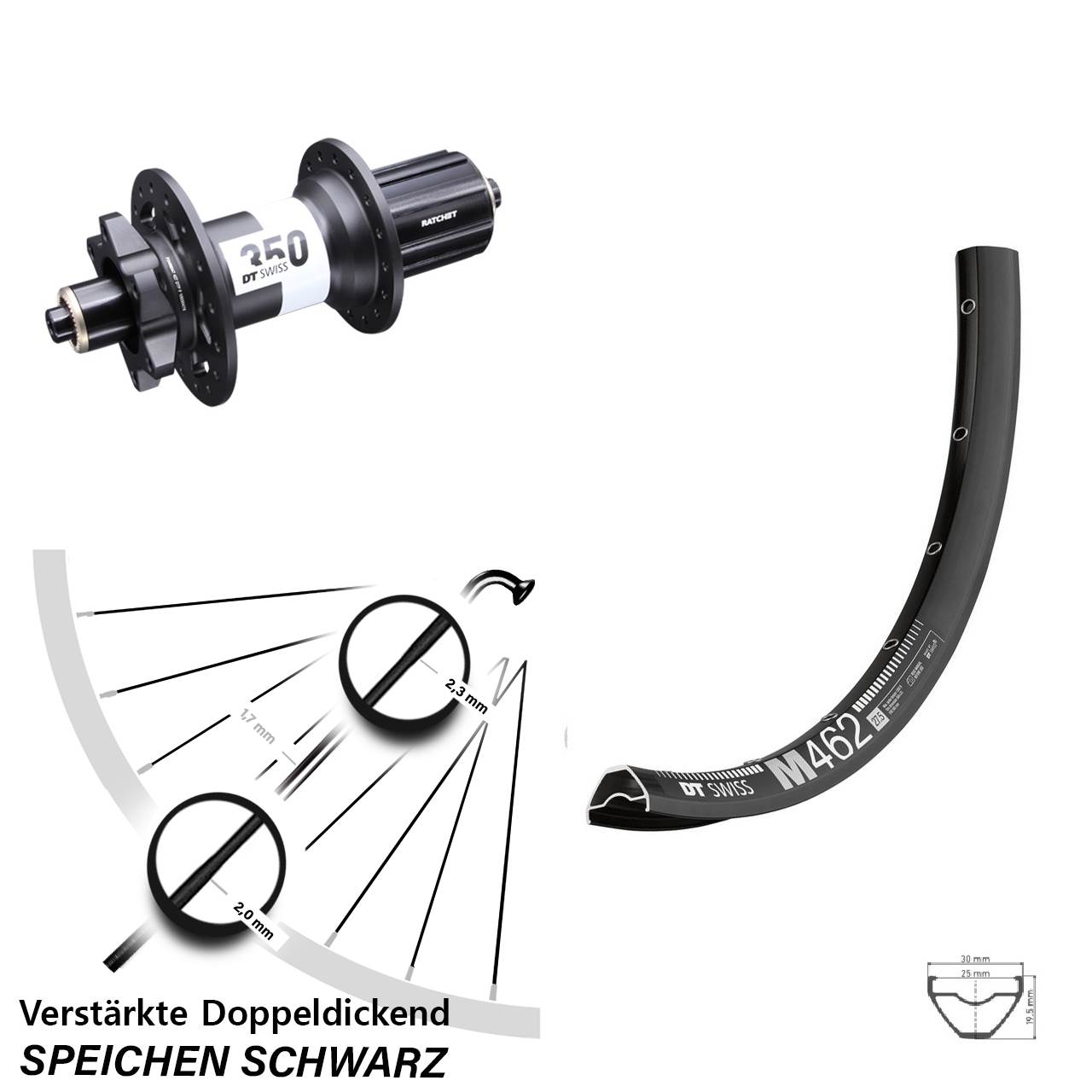 DT Swiss M462-350 27,5 Zoll Disc Hinterrad für Schnellspanner 8-11 fach HG
