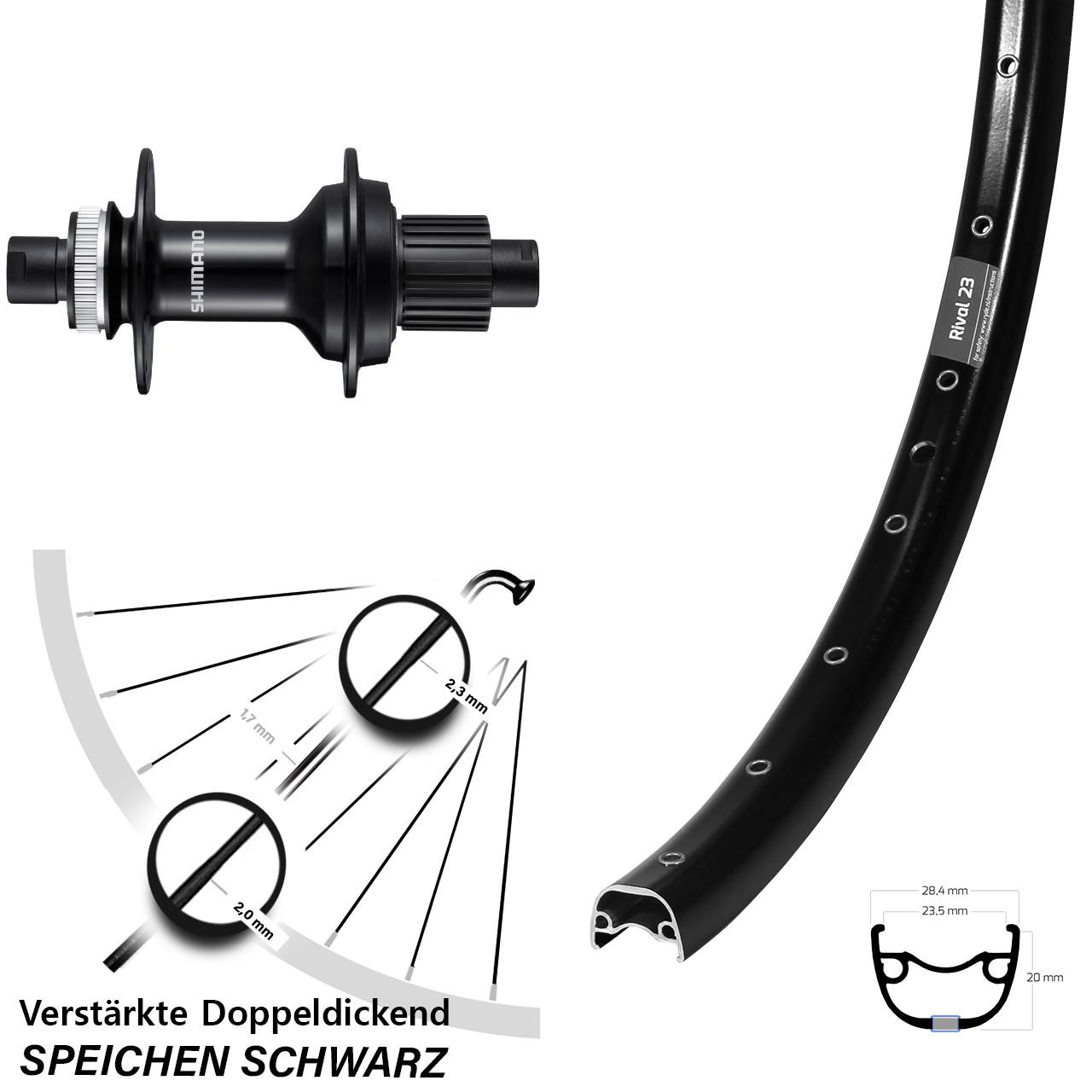 Disc 650B Hinterrad Ryde Rival 23 Shimano FH-MT510B Micro Spline 12x148 Boost