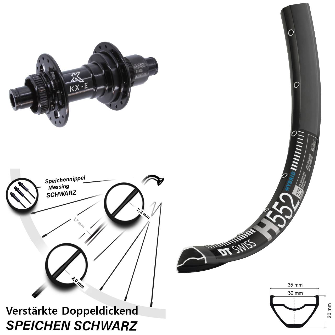 29 Zoll DT Swiss H 552 KX-E Heavy Duty Boost Centerlock Hinterrad 12x148 XD