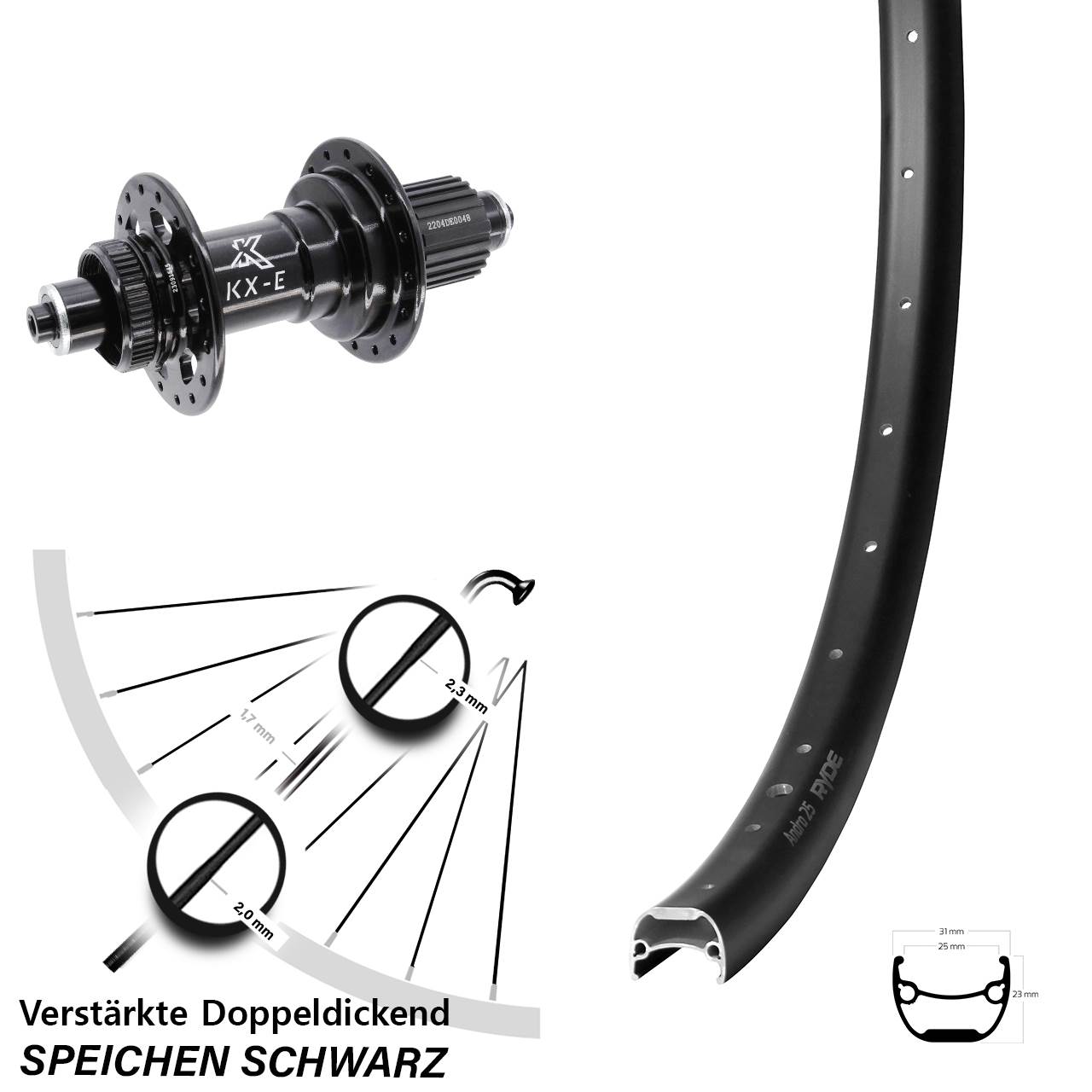28 Zoll Ryde Andra 25 KX-E Boost Disc Hinterrad QR Shimano Micro Spline