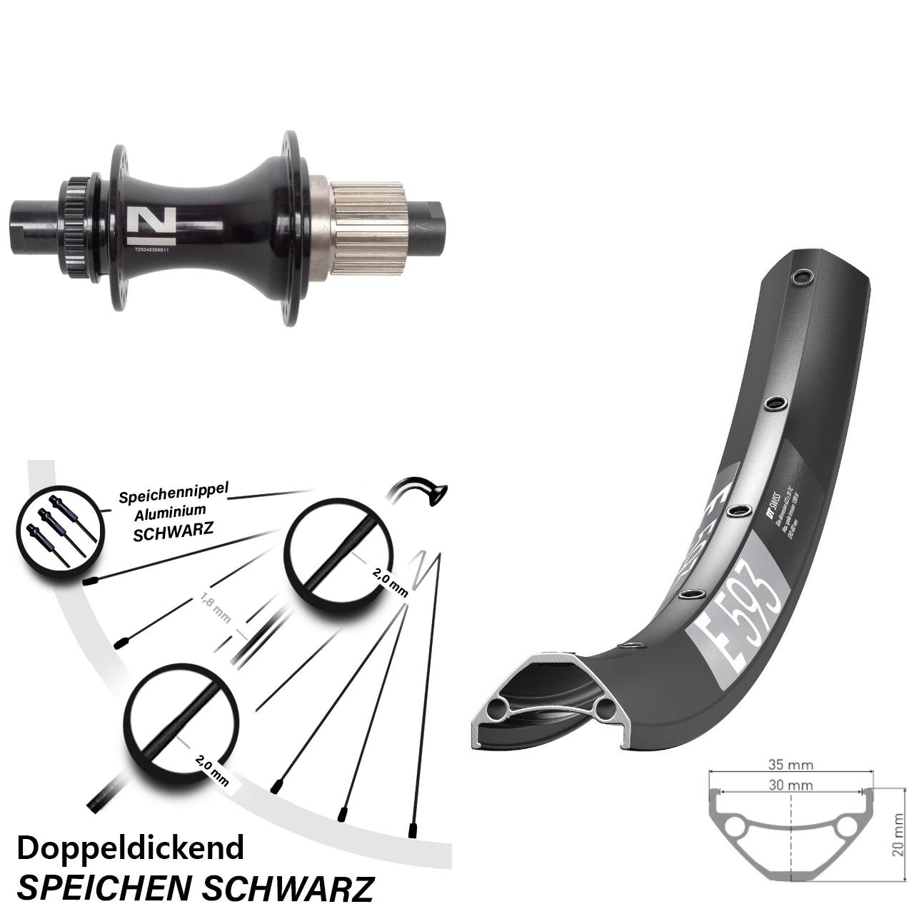 DT Swiss E 593 Novatec D462SB 29 Zoll Centerlock Hinterrad 12x148 Micro Spline
