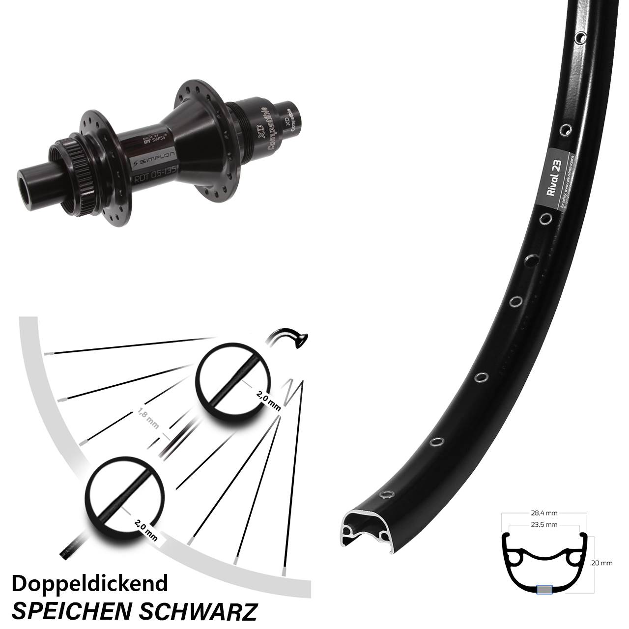 Hinterrad Centerlock 12x142 27,5 Zoll Ryde Rival 23 DT Swiss 370 XD