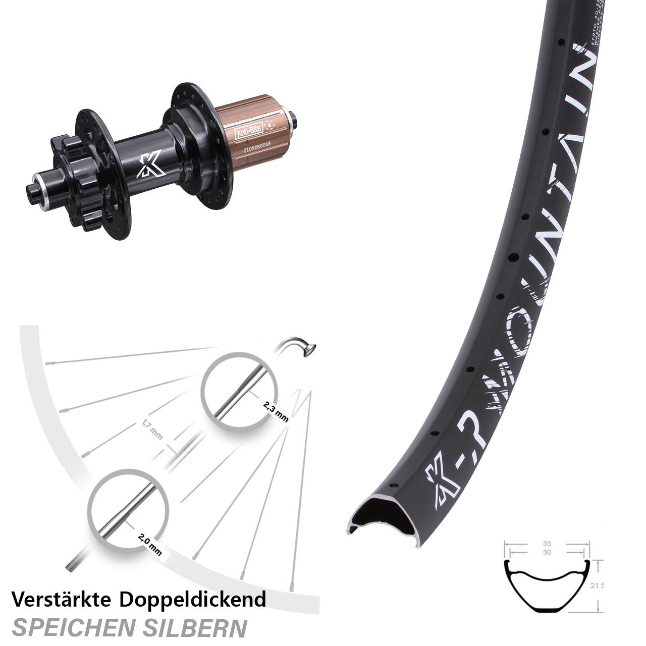 29 Zoll KX-R Mountain 30-622 ETRTO Disc Hinterrad für Schnellspanner 8-11 fach HG