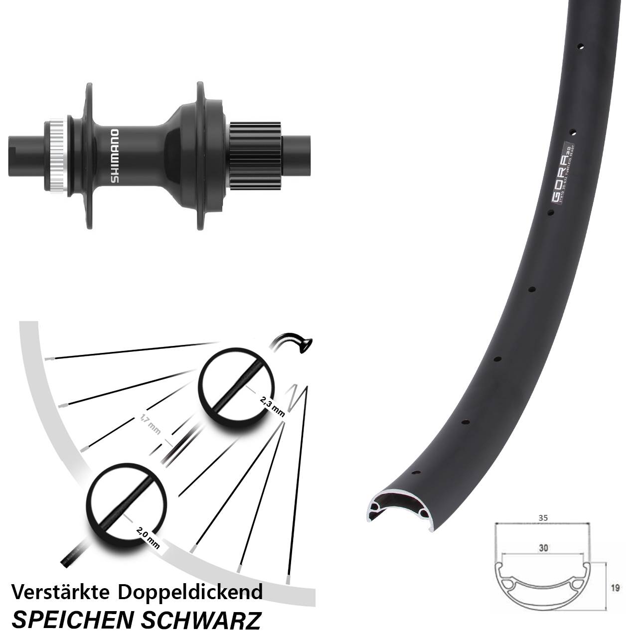 Centerlock Hinterrad 12x142 29 Zoll Gora 30 Shimano FH-MT410 Micro Spline