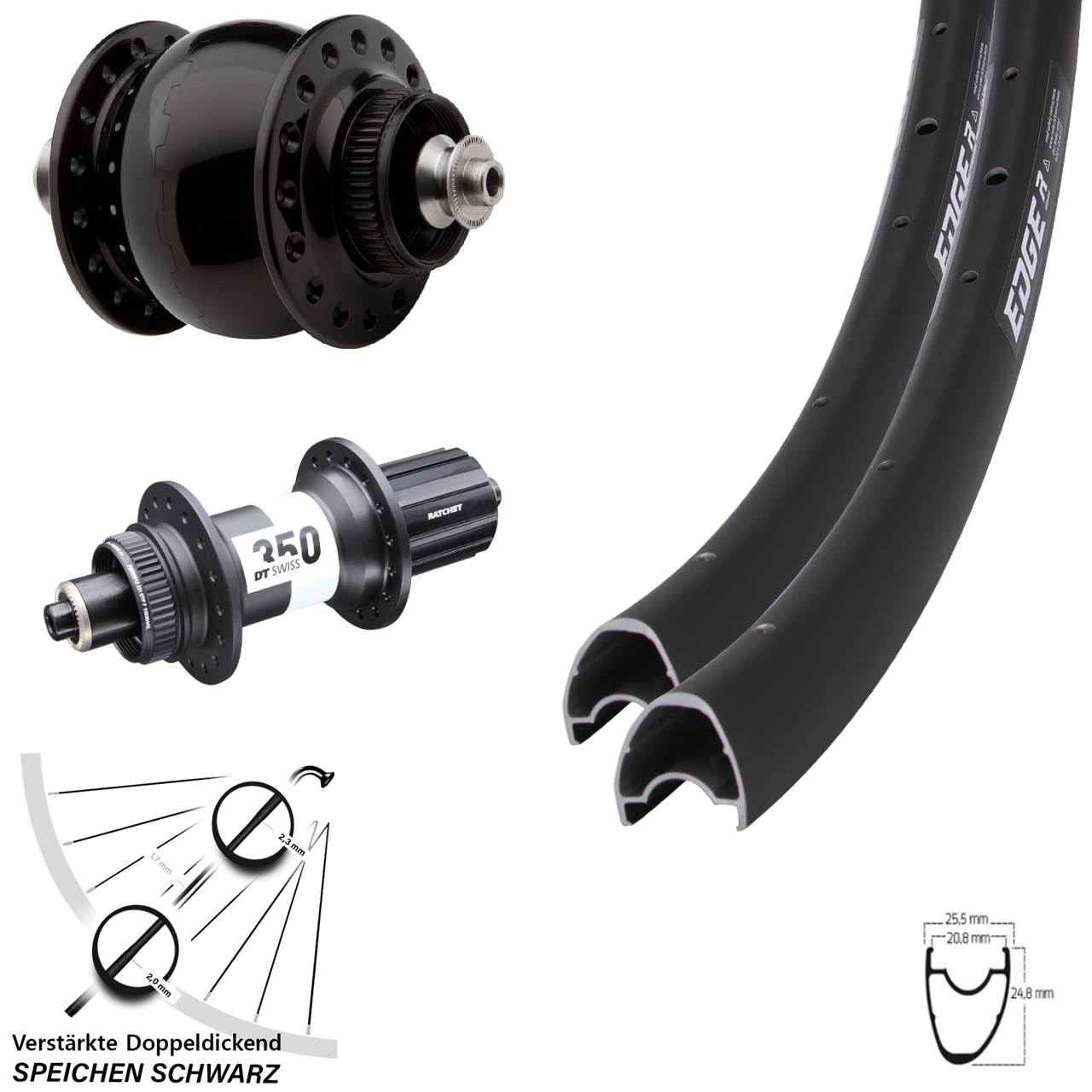 Ryde Edge R25 Offset DT Swiss 350 Road SON 28 Zoll Disc Laufrad-Satz QR 11-12 fach