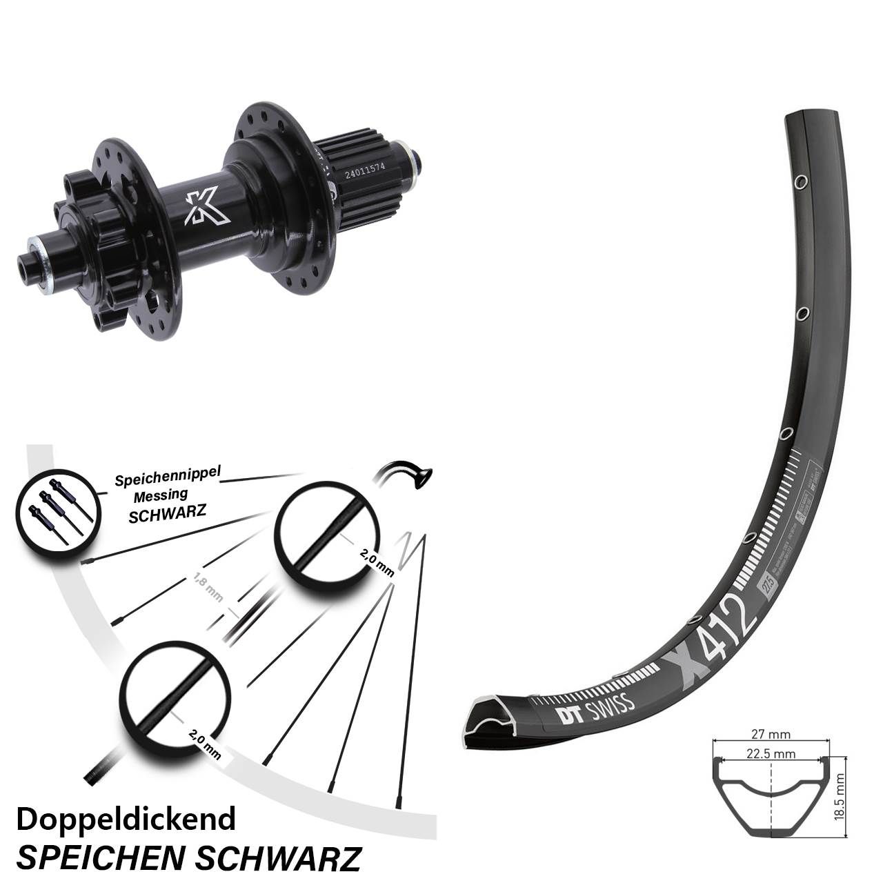 Hinterrad 6-Loch für Schnellspanner 28 Zoll DT Swiss X412 KX-M Shimano Micro Spline