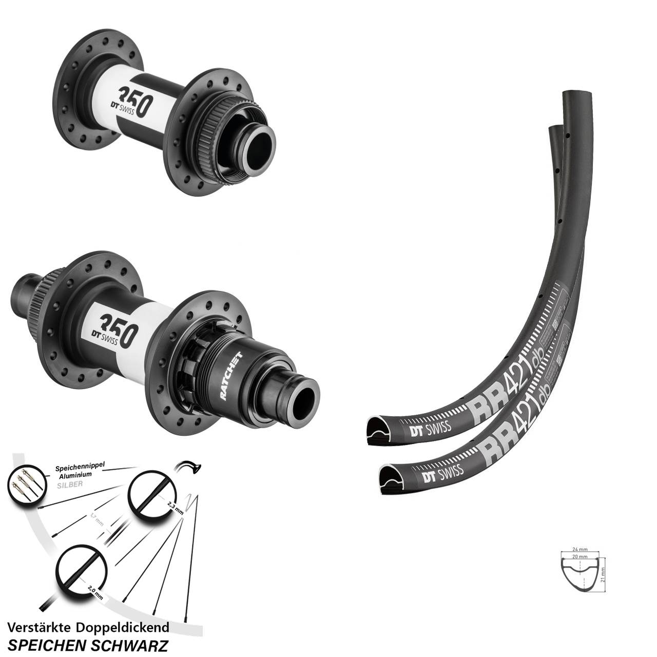 28 Zoll DT Swiss RR421-350 Disc Laufradsatz 15x100 12x142 SRAM XDR