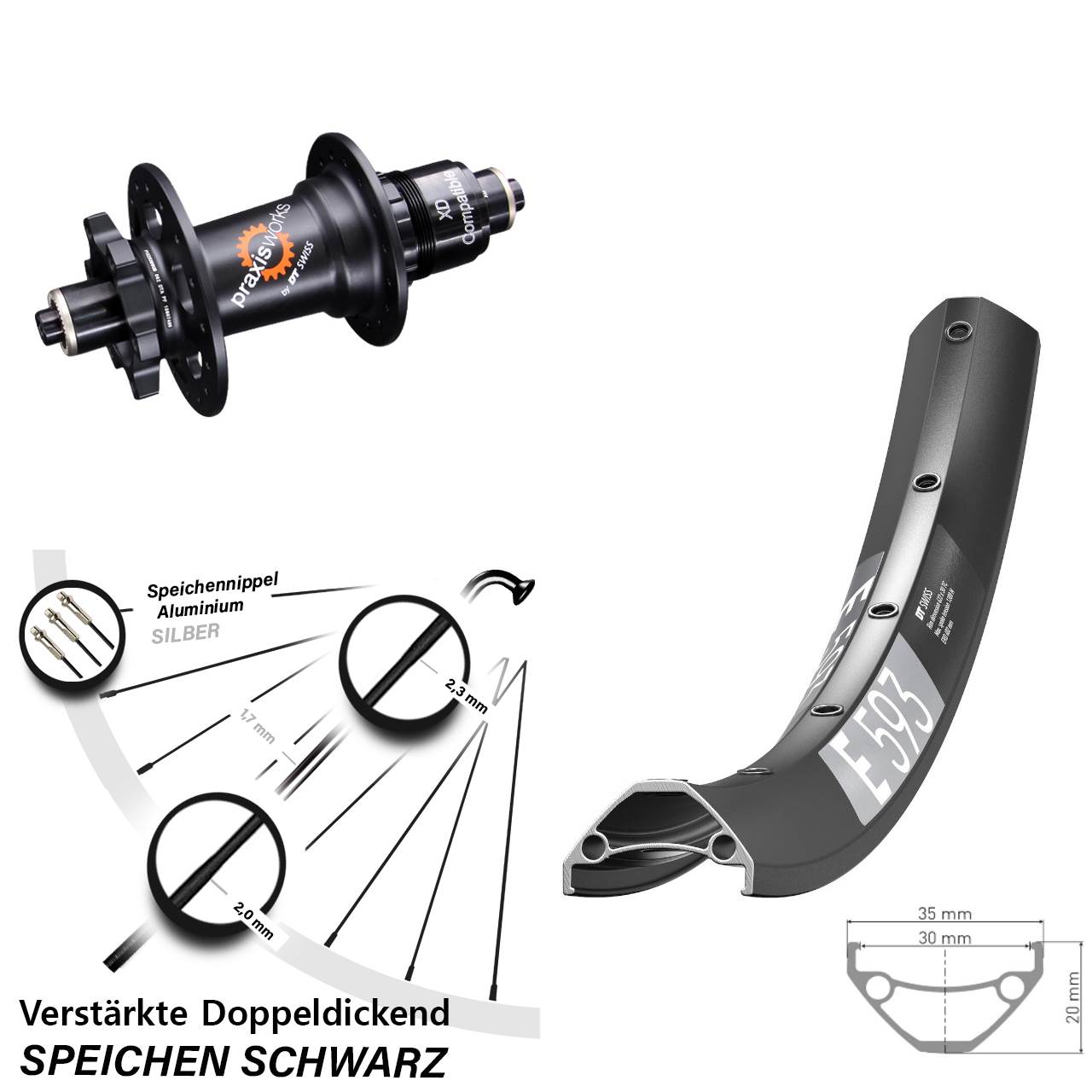 Disc Laufrad QR 29 Zoll DT Swiss E593 DT Swiss 350 SRAM XD