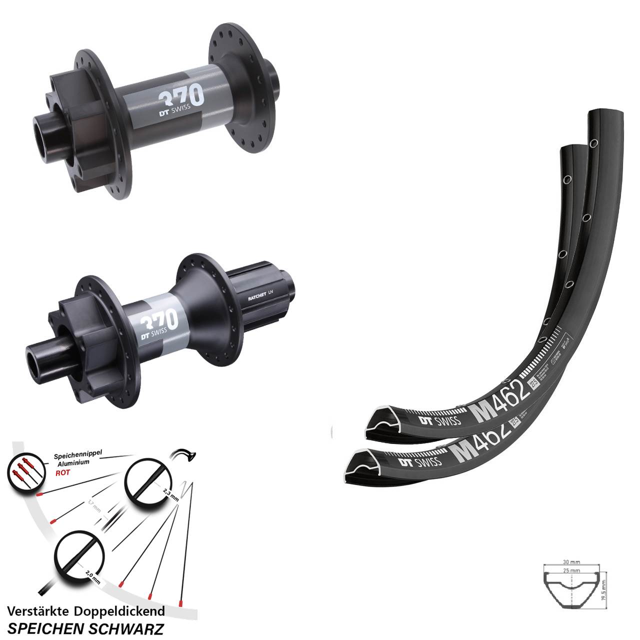 DT Swiss M 462-370 27,5 Zoll Laufradsatz 6-Loch 15x110 12x148 8-11 fach HG