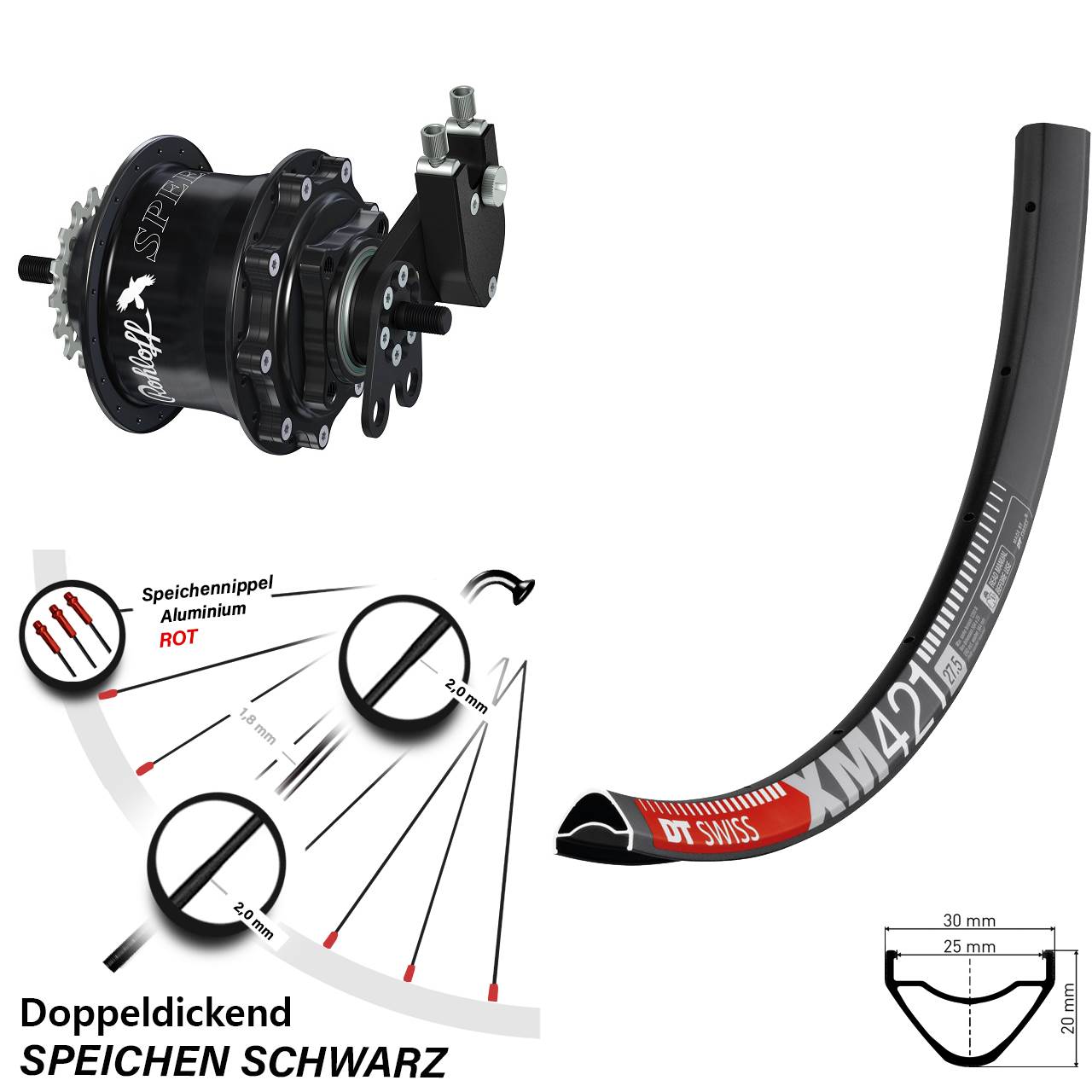 Hinterrad 27,5 Zoll DT Swiss XM 421 Disc Rohloff Speedhub 500/14 TS DB Tandem schwarz