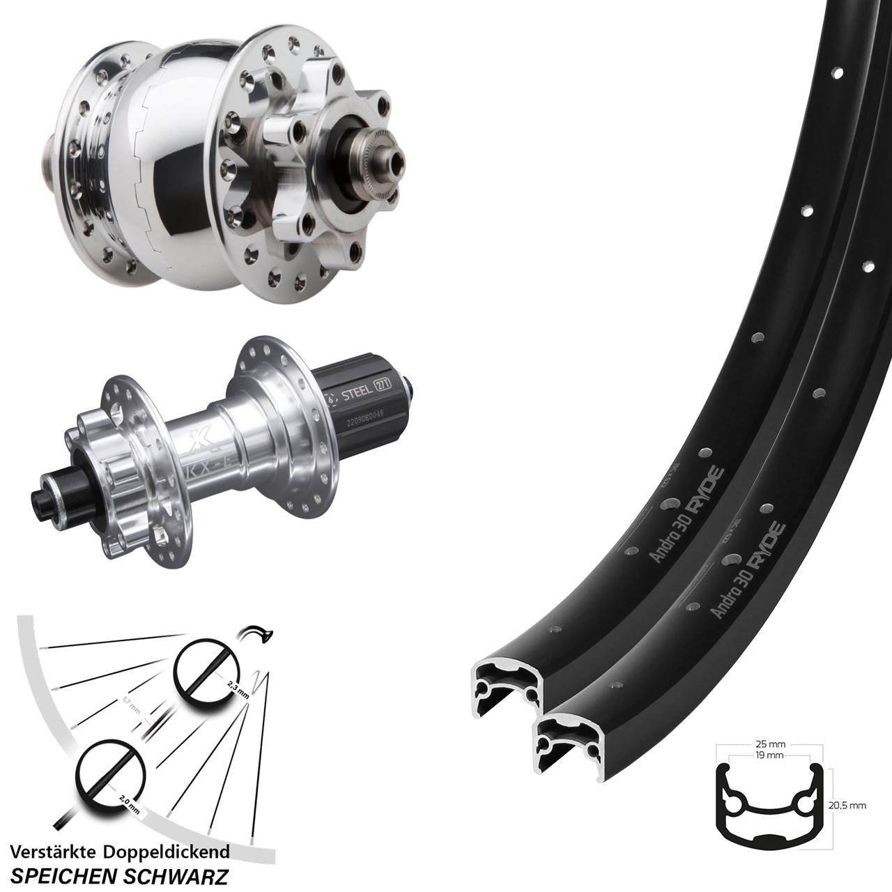 28-29 Zoll Ryde Andra 30 Disc KX-E SON 28 6-Loch Laufradsatz QR 8-12 fach