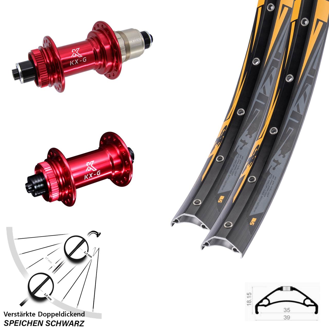 Centerlock Laufradsatz 27,5 Zoll Rodi TRYP 35 KX-G rot XDR 11-12 fach für Schnellspanner