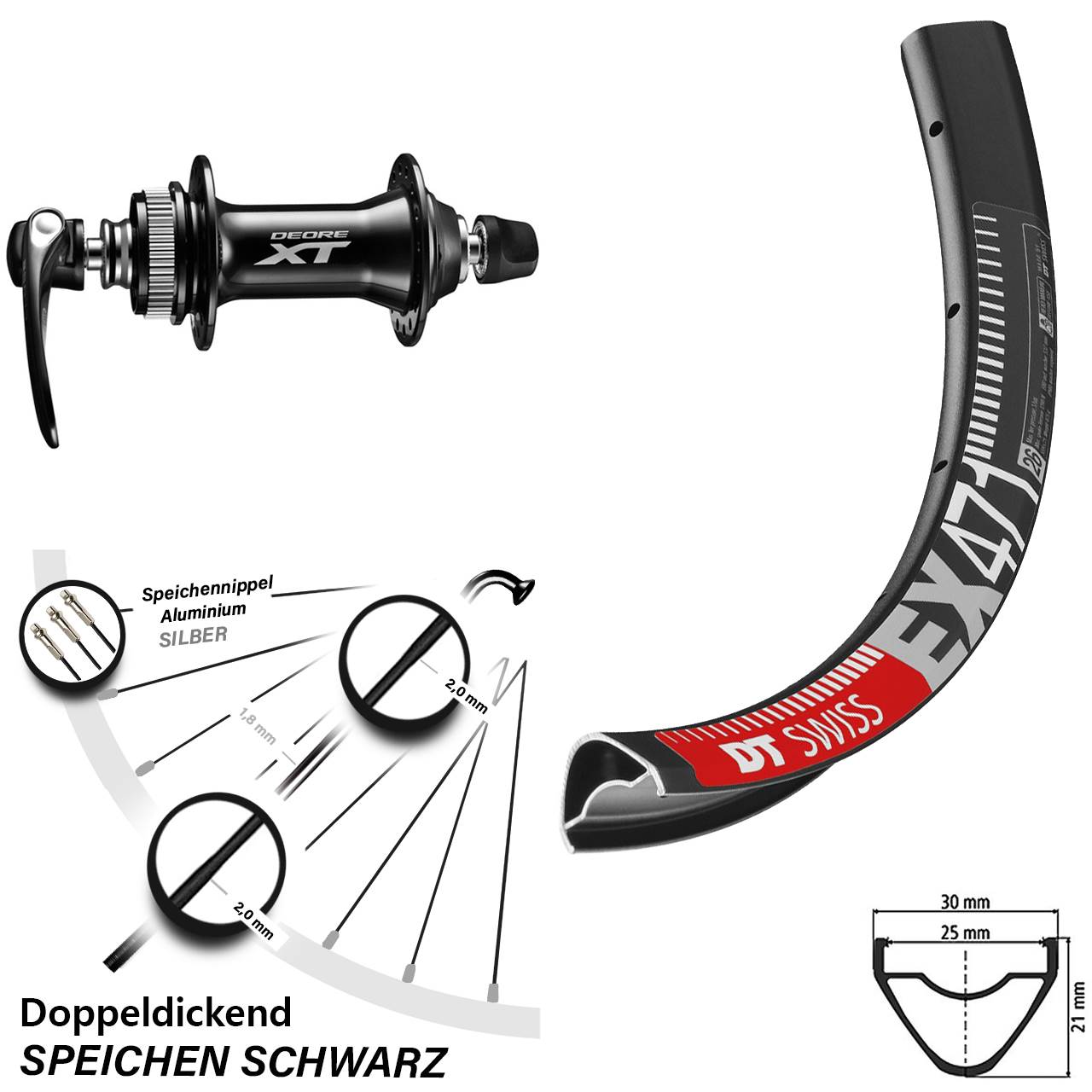 Shimano XT HB-M8000 DT Swiss EX 471 Vorderrad 29 Zoll für Scheibenbremse