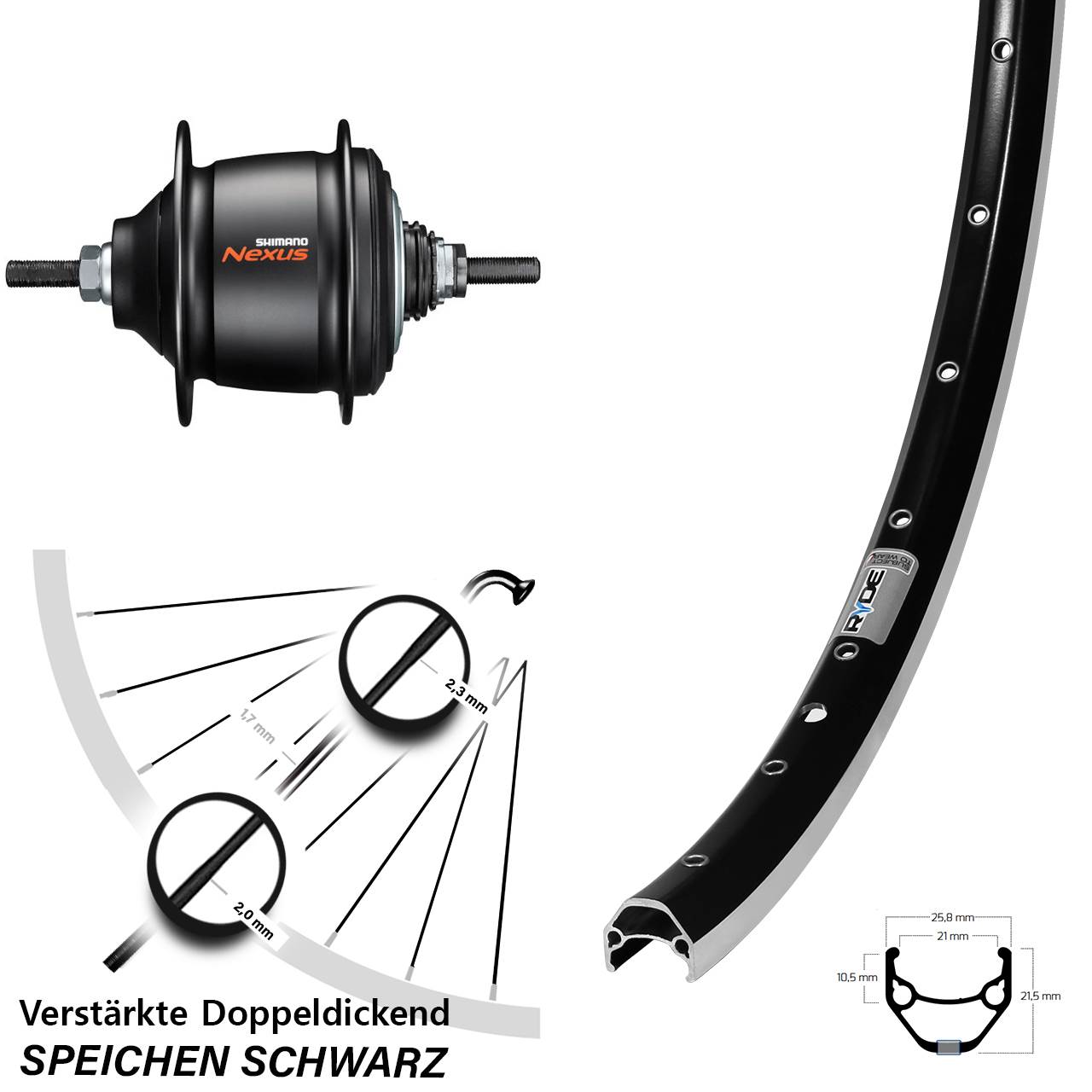 28 Zoll Ryde ZAC 421 Shimano Nexus 8 Gang Freilauf Hinterrad schwarz