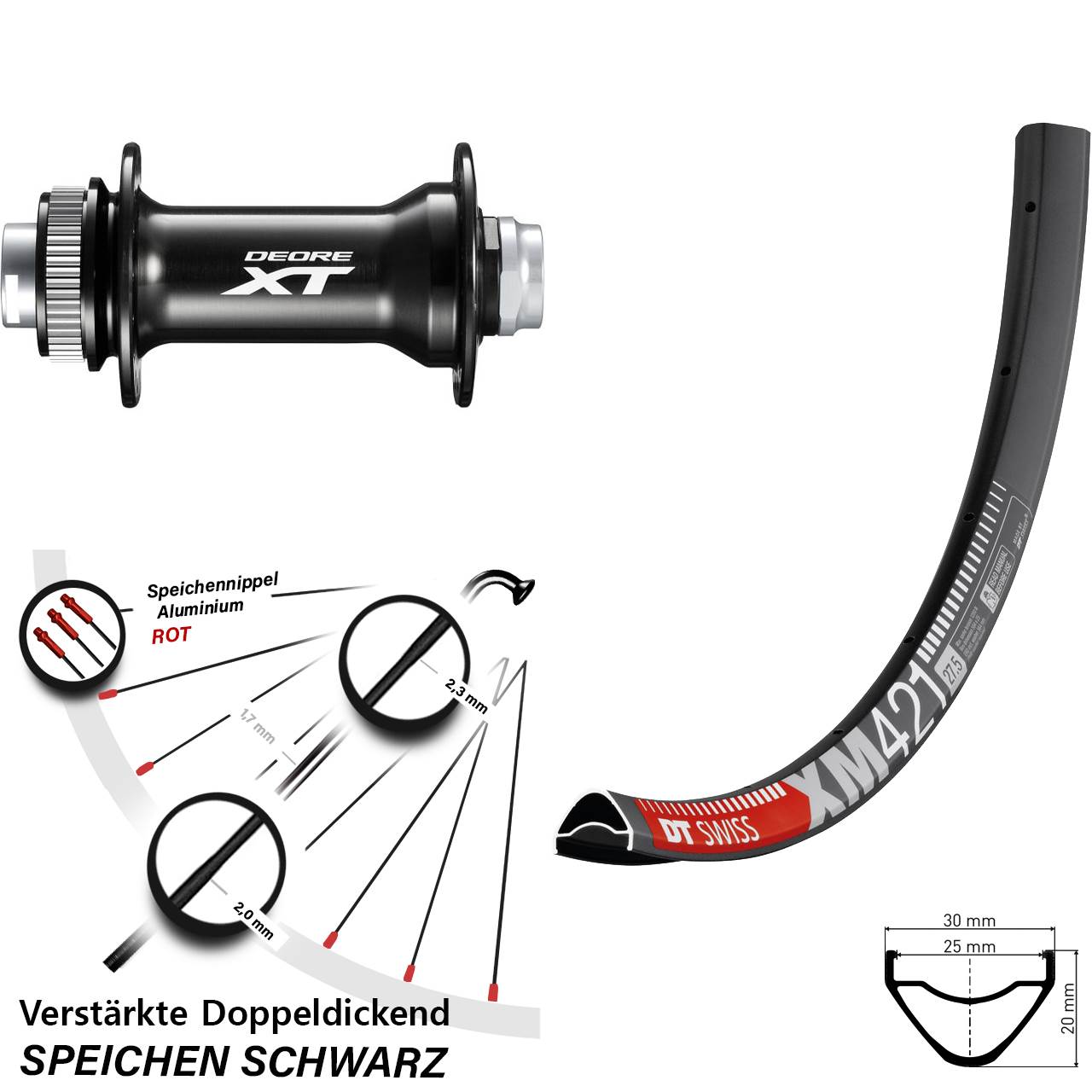 DT Swiss XM421 Shimano Deore XT HB-M8010-B 29 Zoll Disc Vorderrad 15x110 Boost