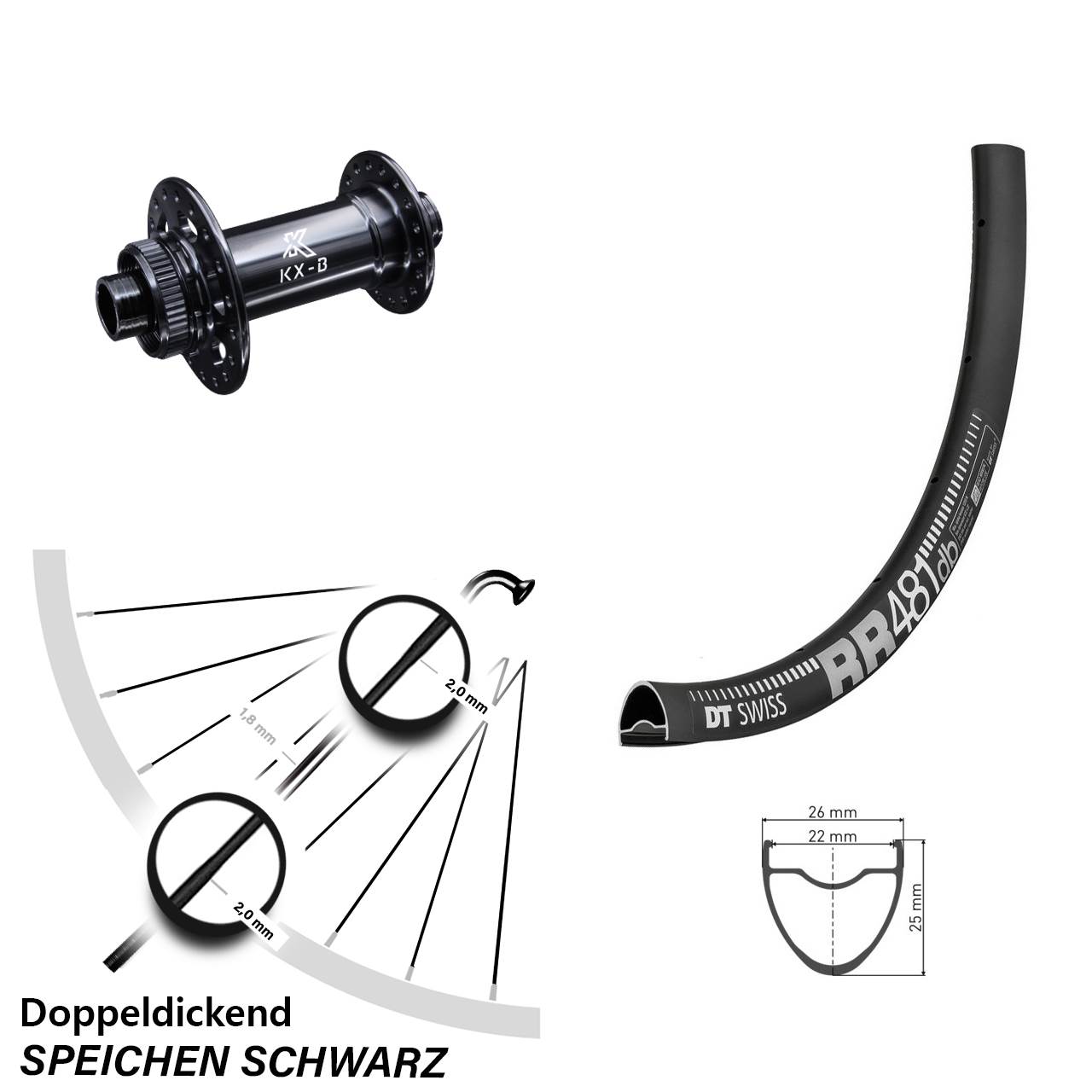 DT Swiss RR 481 DB Vorderrad 28 Zoll KX-Boost 12x110 mm Road Disc Centerlock