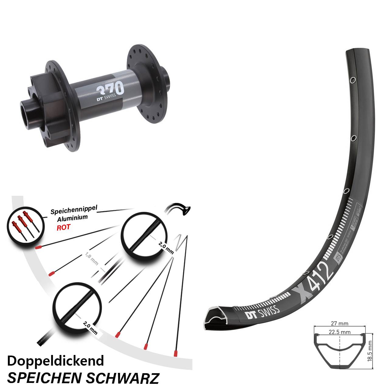 DT Swiss X412 370 29 Zoll 6-Loch Vorderrad 15x110 Boost