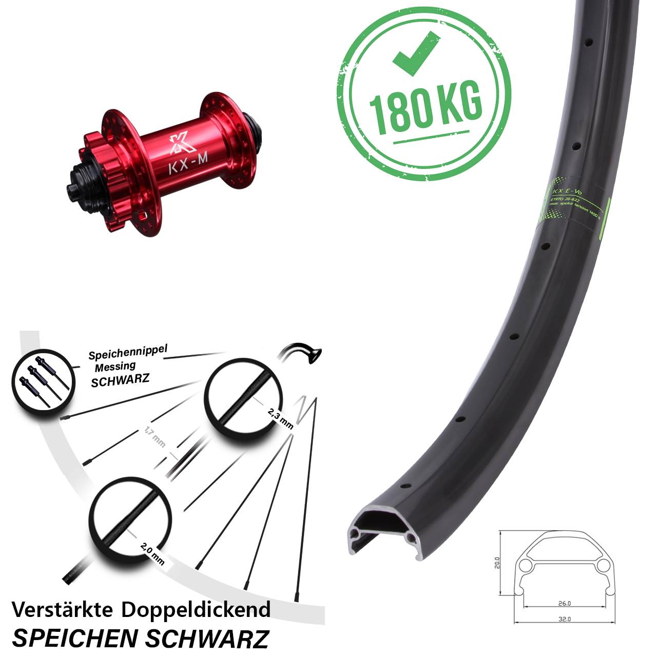 Disc Vorderrad 28 Zoll KX Evo Bikepacking rot für Schnellspanner