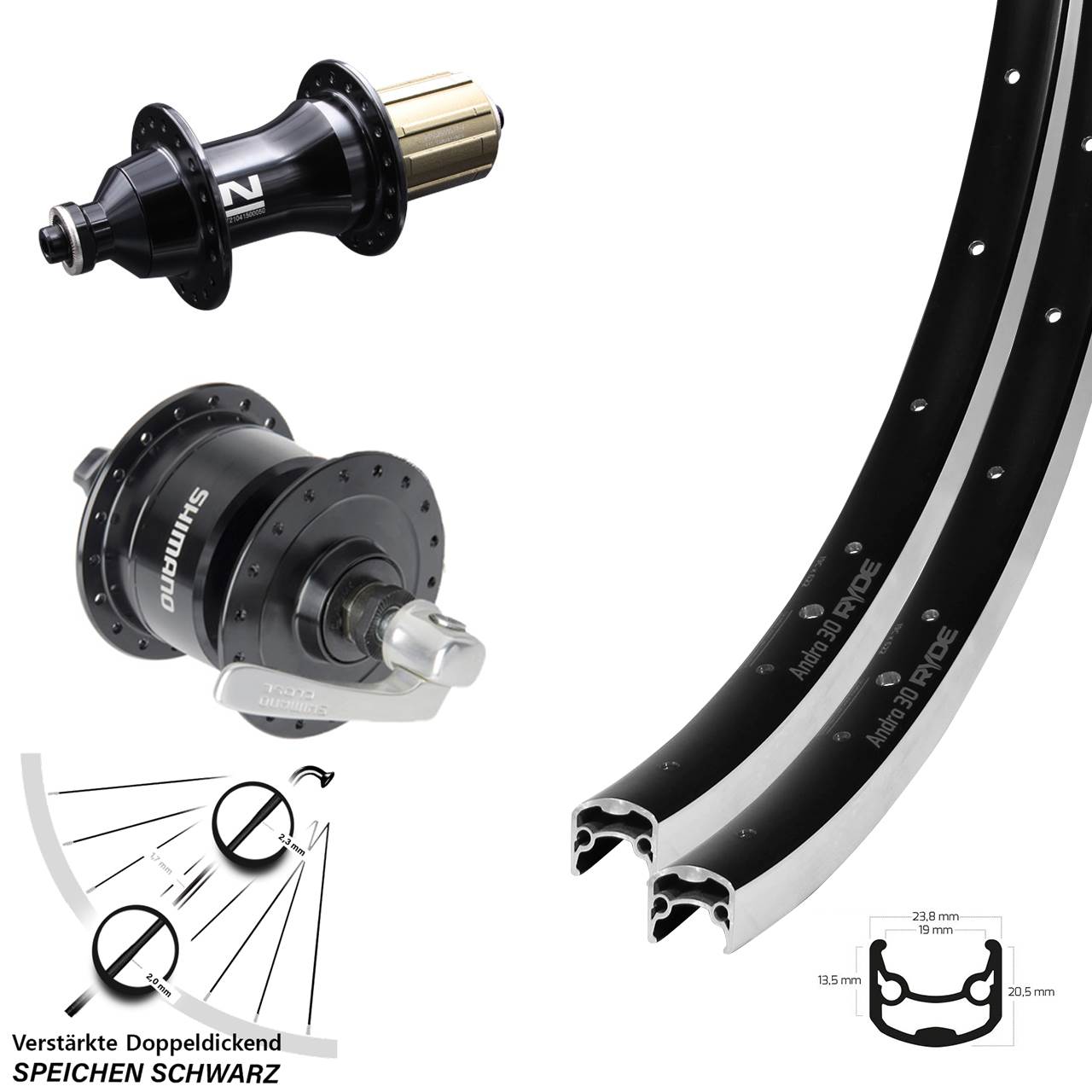 Laufradsatz 28 Zoll Ryde Andra 30 Novatec F162 Shimano DH3N72 8-12 fach QR