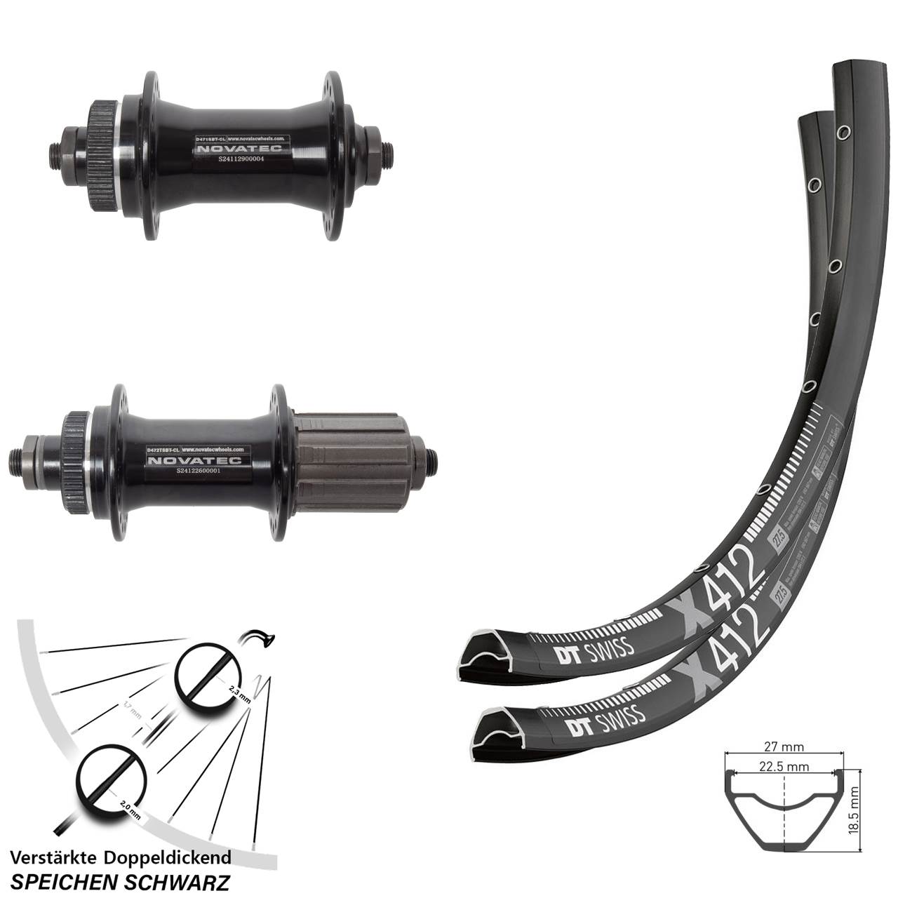 DT Swiss X412 Novatec D471 D472 28 Zoll Laufradsatz Centerlock QR 8-12 fach