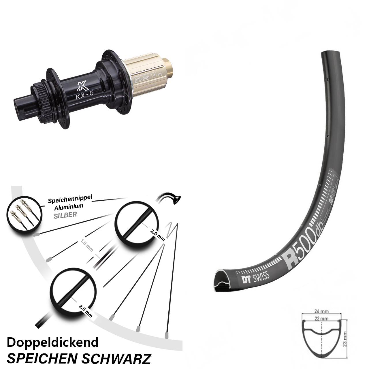 DT Swiss R 500 Hinterrad 28-29 Zoll leichte Nabe KX-G Steckachse 11-fach