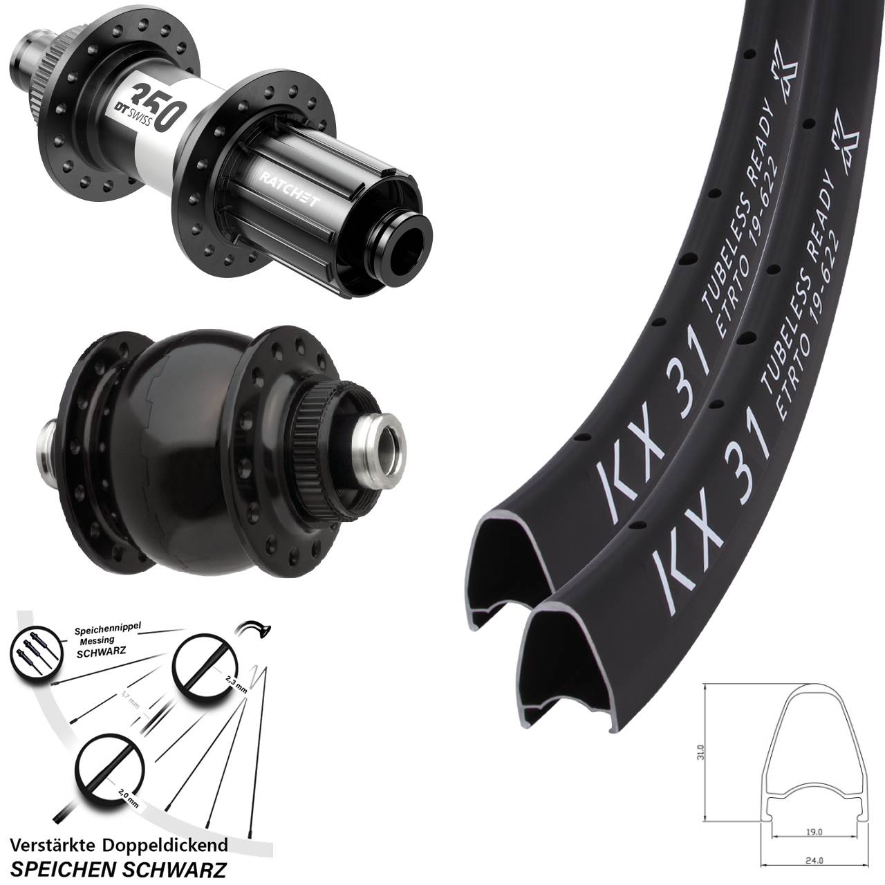 Disc Laufrad-Satz 28 Zoll KX 31 DT Swiss 350 SONdelux 11-12 fach 12x100/142