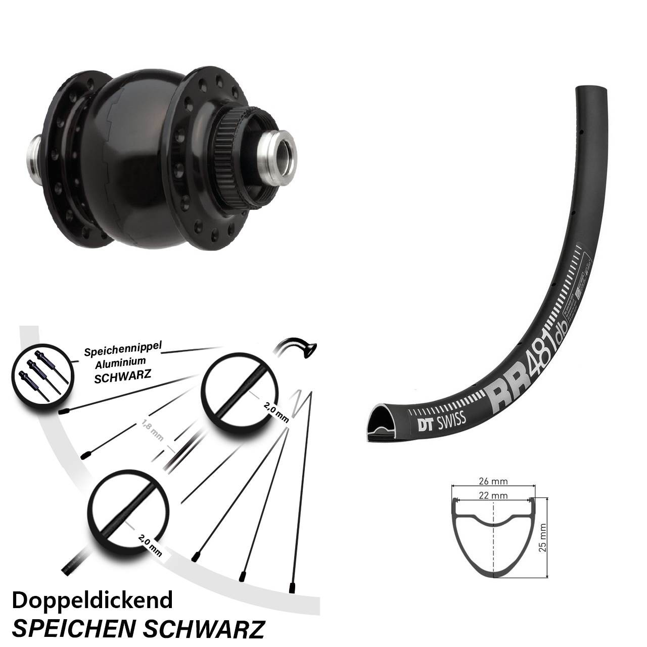 SON delux Nabendynamo DT Swiss RR 481 Disc-Vorderrad 28 Zoll für