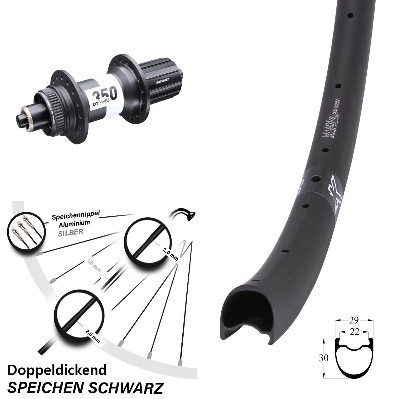 Hinterrad für Schnellspanner 28 Zoll KX-RC Gravel Carbon DT Swiss 350 11-12 fach HG